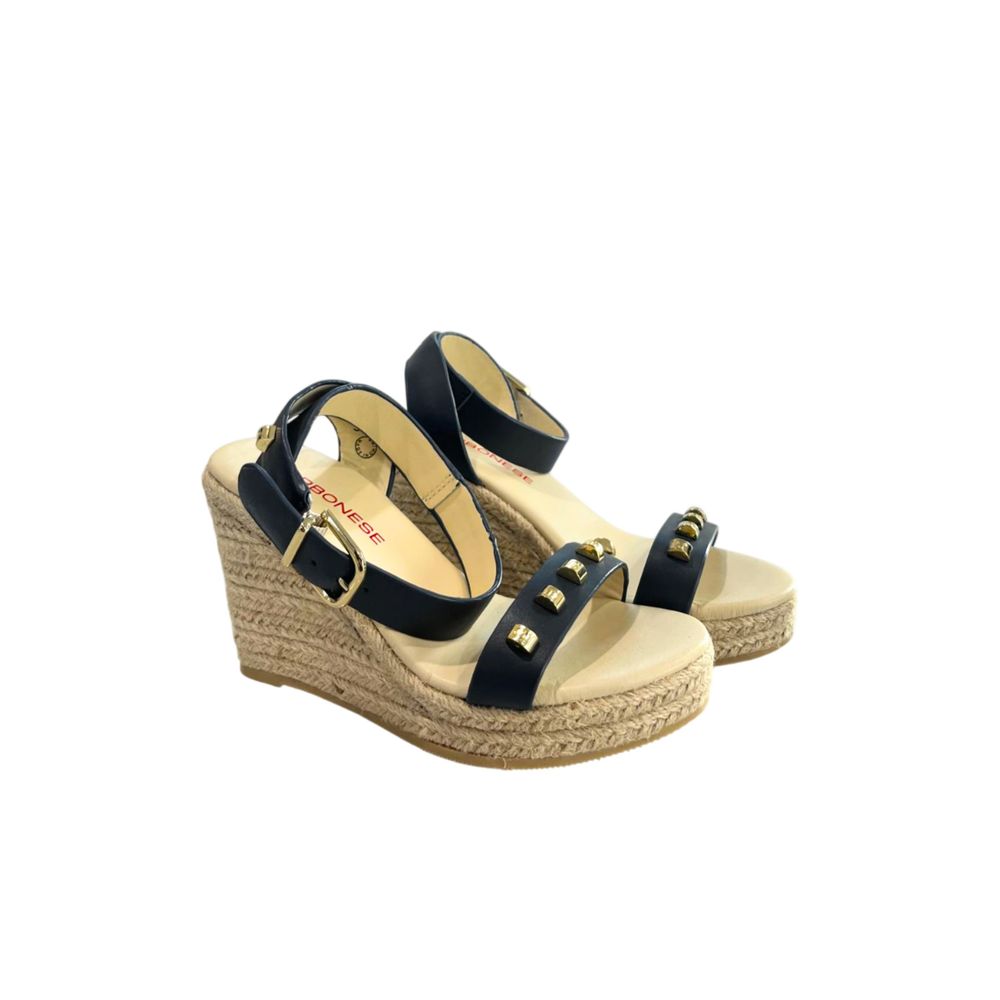 Borbonese Blaue Leder-Plateau-Sandalen für Damen