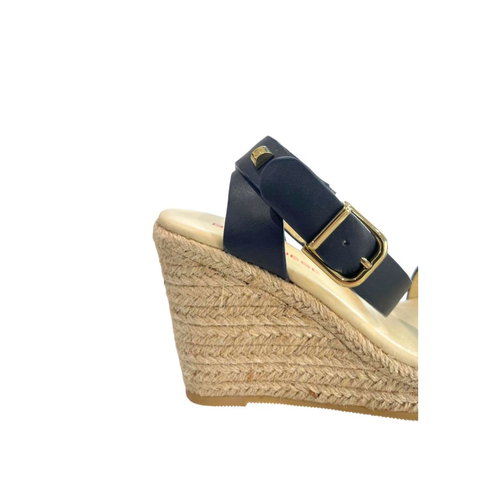 Borbonese Blaue Leder-Plateau-Sandalen für Damen