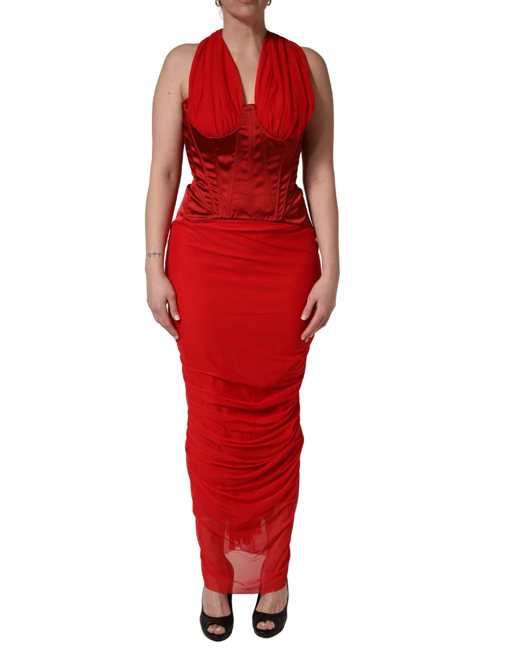 Dolce & Gabbana Rotes Korsett-Kleid mit Neckholder und ohne Ärmel