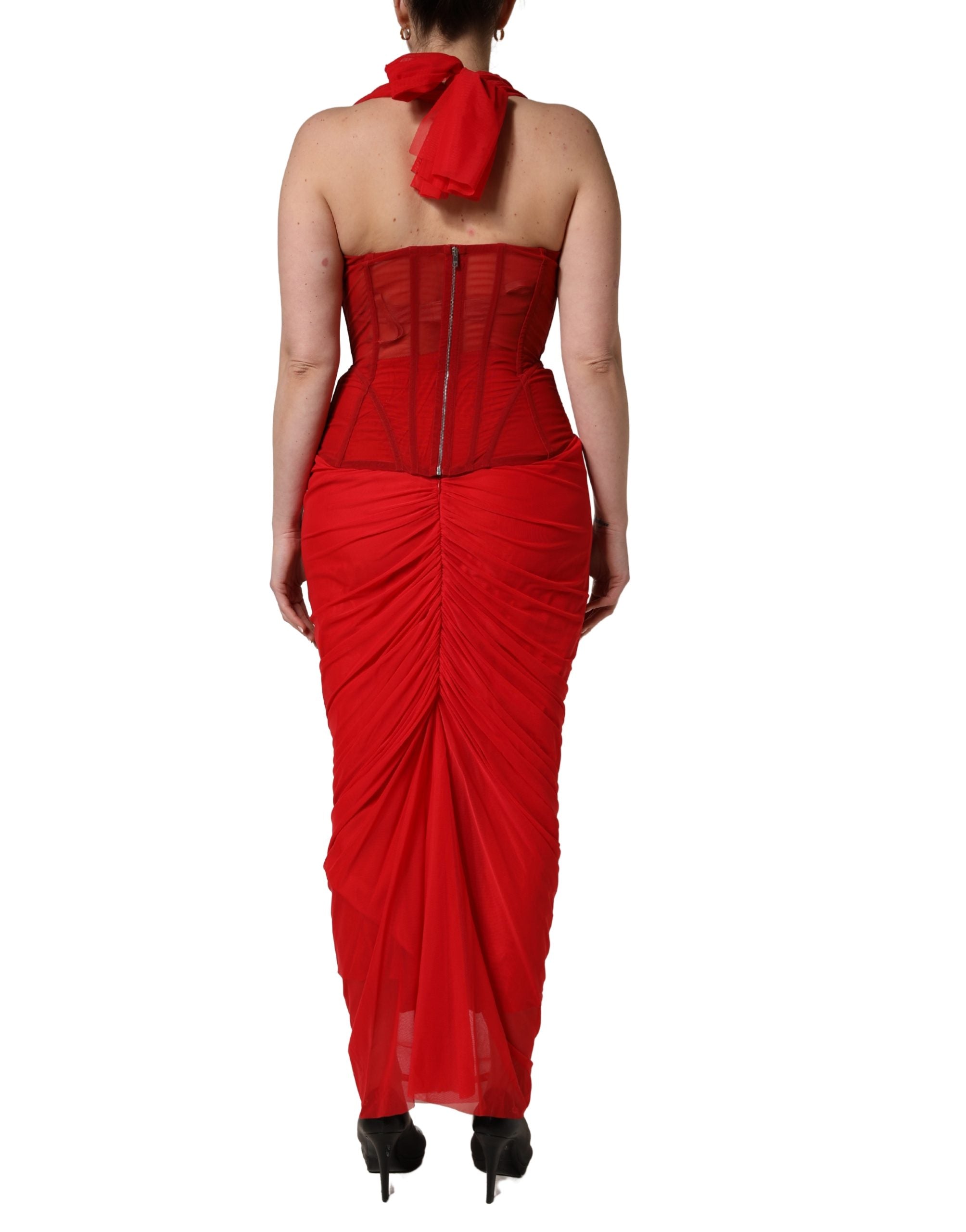 Dolce & Gabbana Rotes Korsett-Kleid mit Neckholder und ohne Ärmel