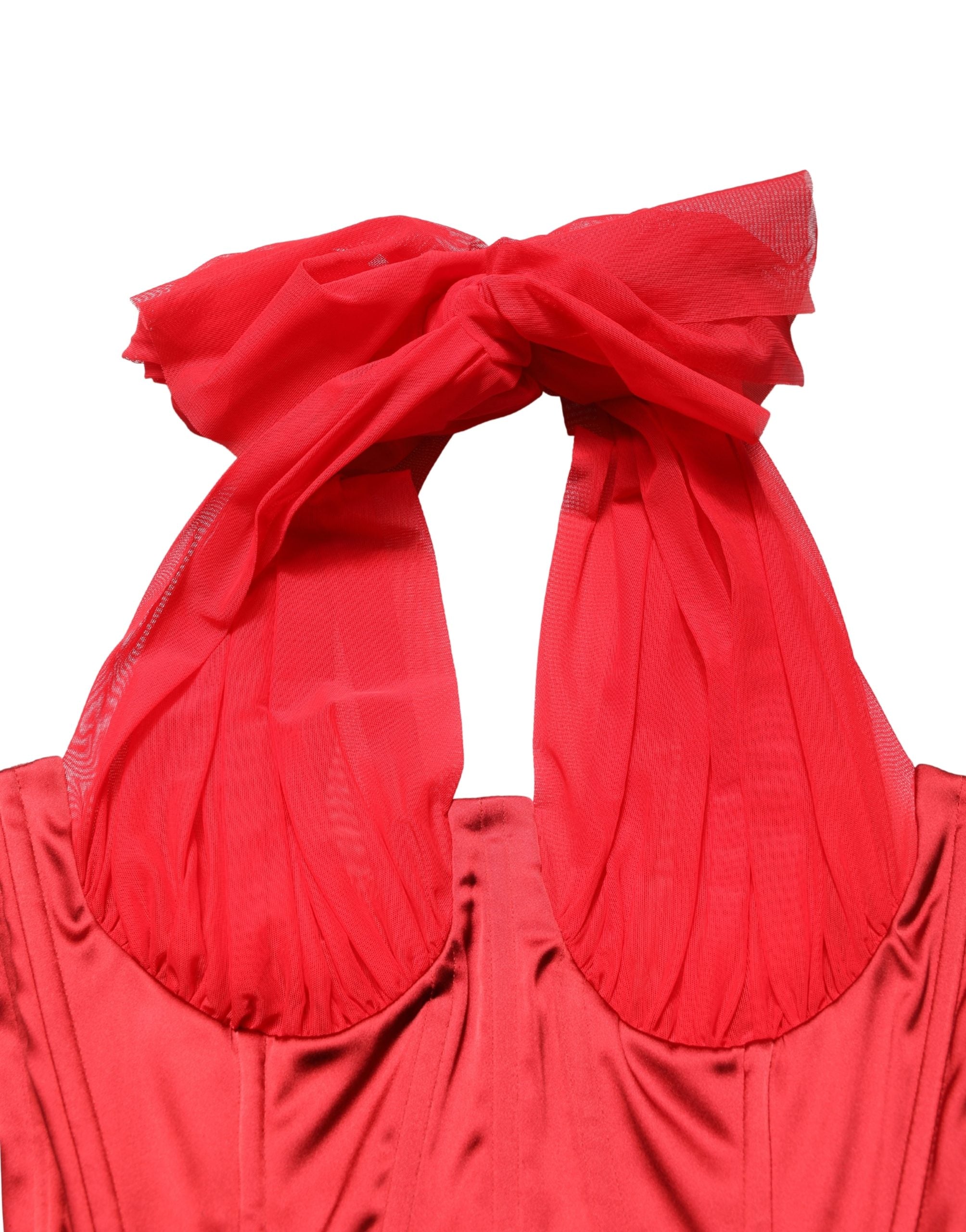 Dolce & Gabbana Rotes Korsett-Kleid mit Neckholder und ohne Ärmel