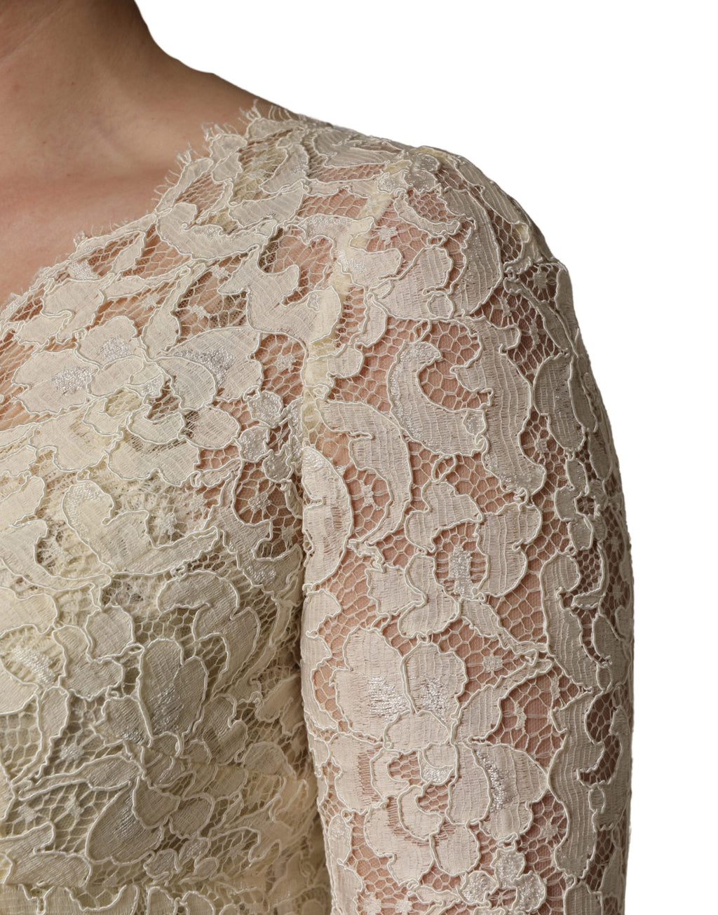 Dolce & Gabbana Elfenbein-farbenes Etuikleid aus floraler Spitze