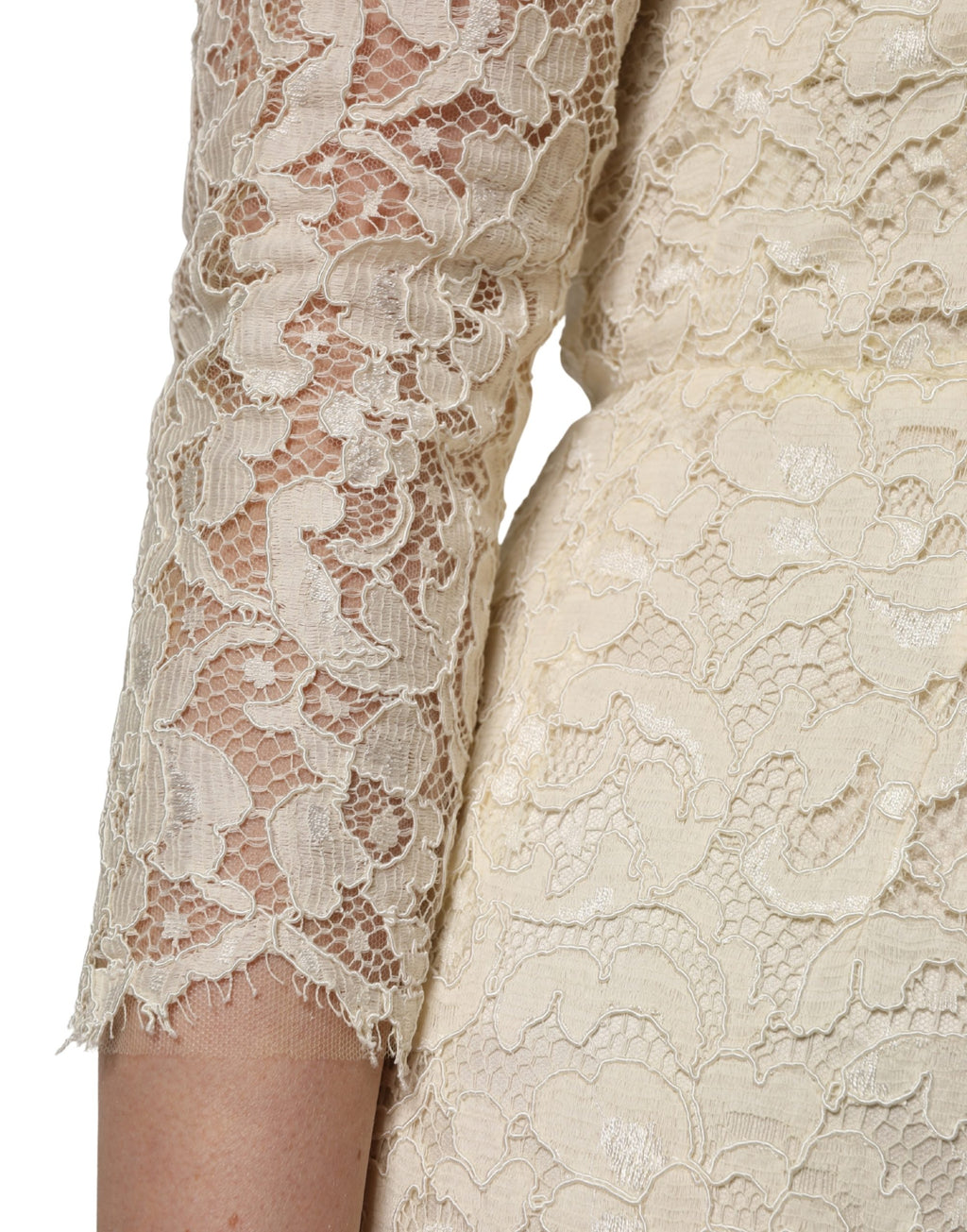 Dolce & Gabbana Elfenbein-farbenes Etuikleid aus floraler Spitze