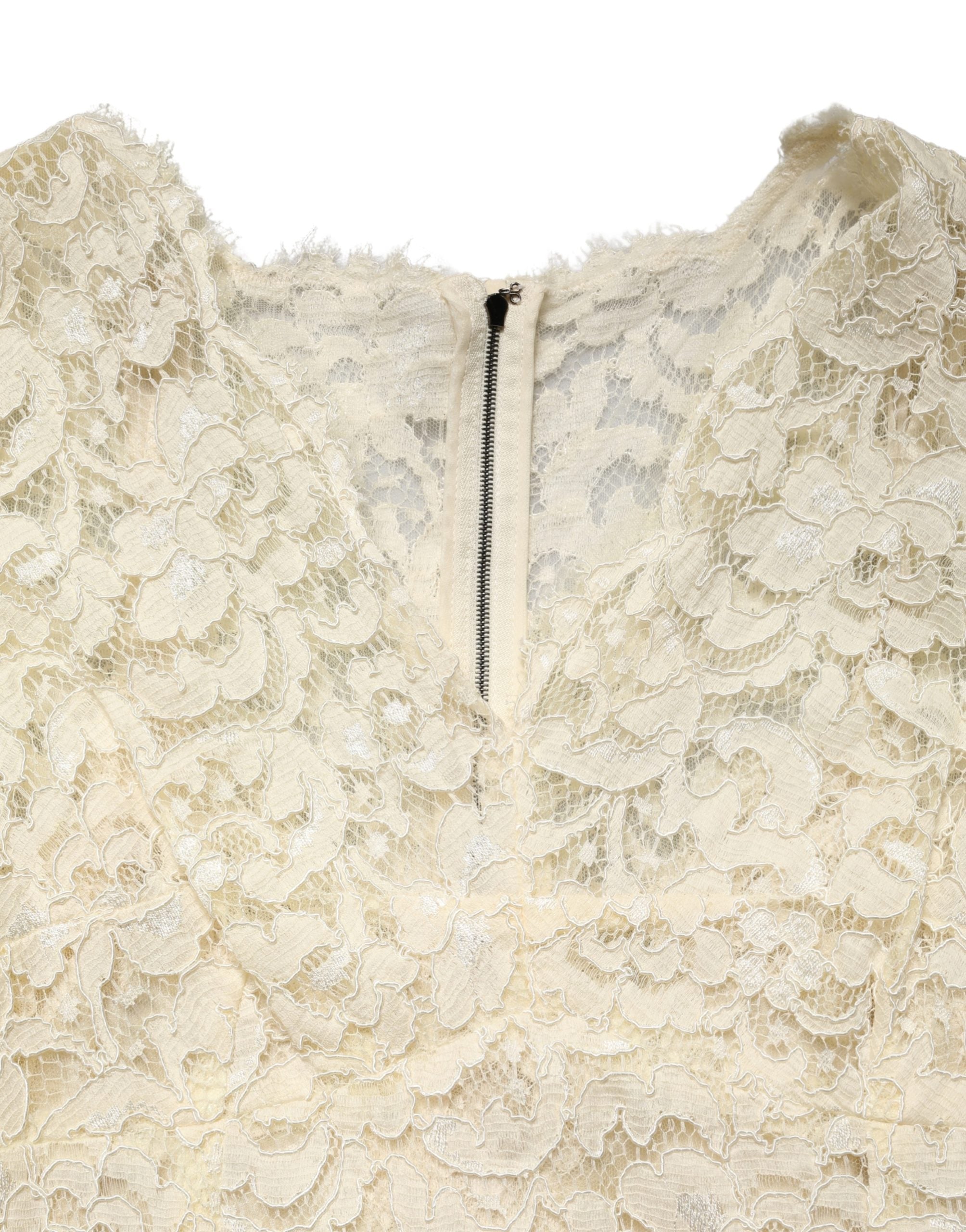 Dolce & Gabbana Elfenbein-farbenes Etuikleid aus floraler Spitze