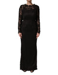 Dolce & Gabbana Schwarzes Etuikleid mit Blumen-Spitze, lang, Maxi-Länge