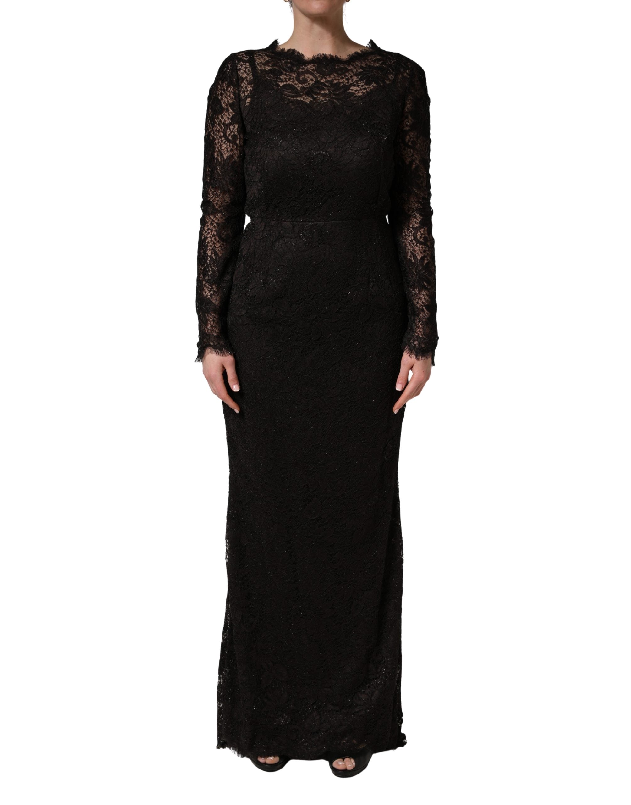 Dolce & Gabbana Schwarzes Etuikleid mit Blumen-Spitze, lang, Maxi-Länge