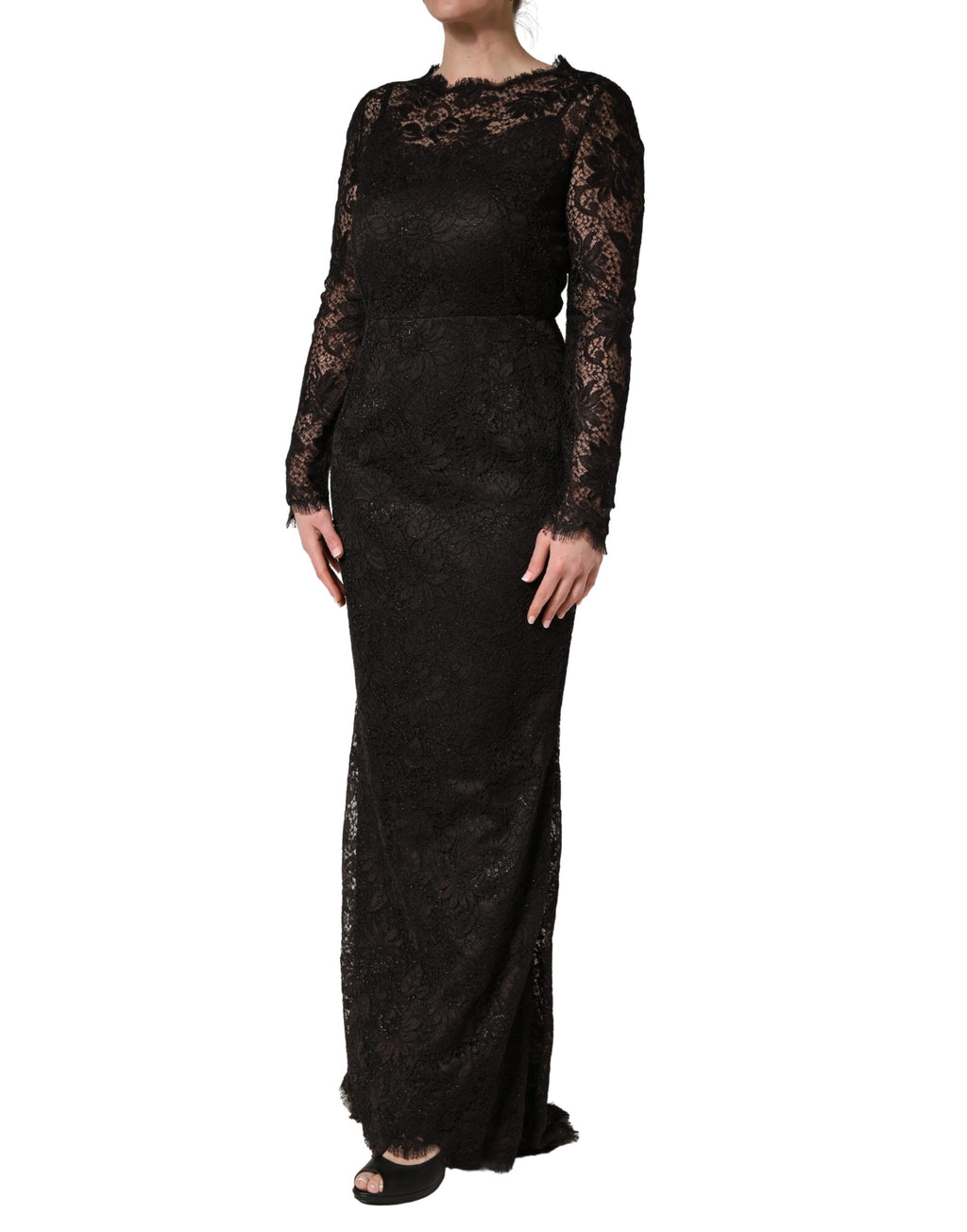 Dolce & Gabbana Schwarzes Etuikleid mit Blumen-Spitze, lang, Maxi-Länge
