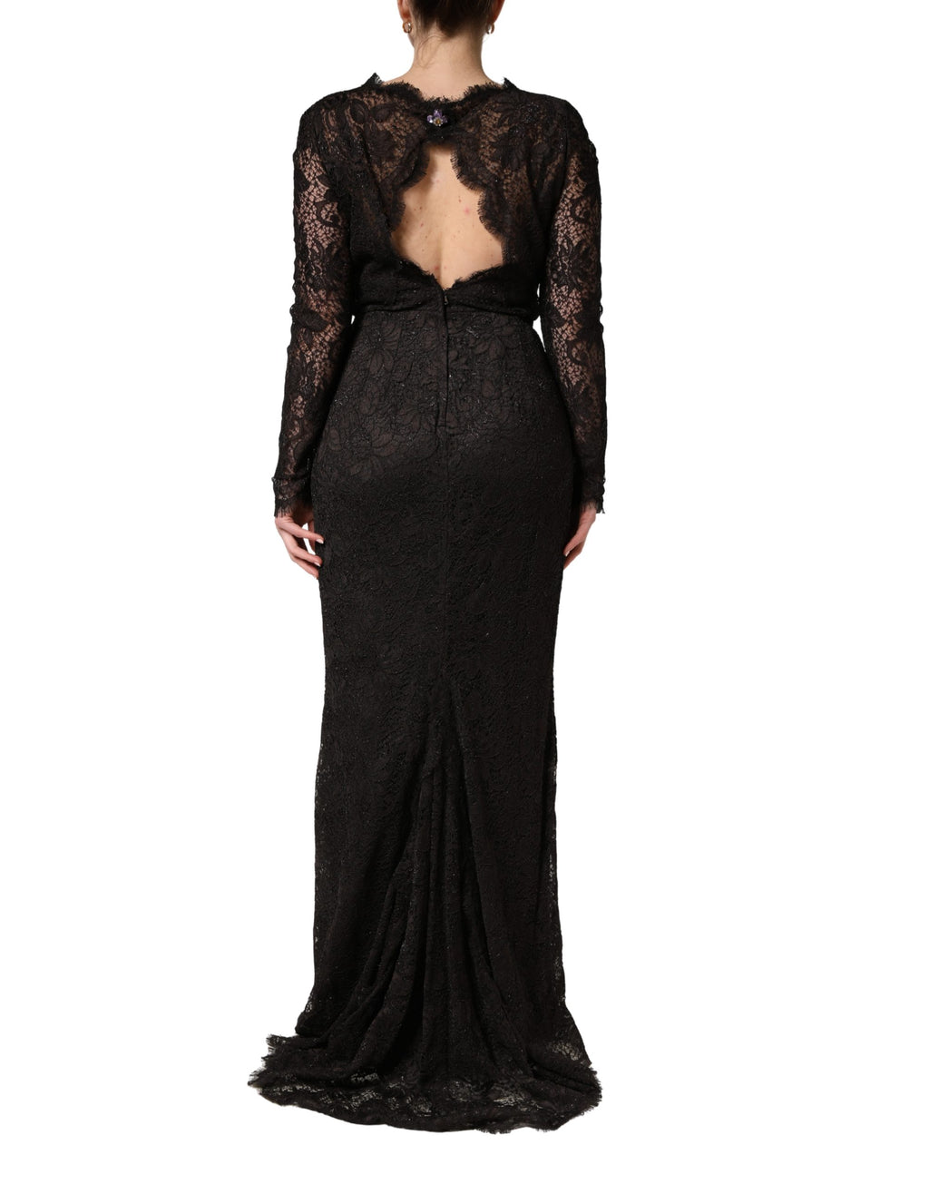 Dolce & Gabbana Schwarzes Etuikleid mit Blumen-Spitze, lang, Maxi-Länge