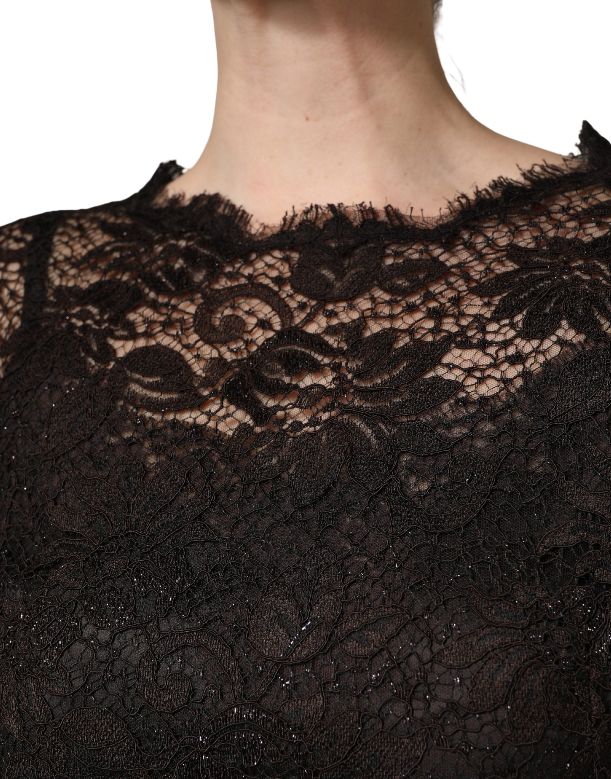 Dolce & Gabbana Schwarzes Etuikleid mit Blumen-Spitze, lang, Maxi-Länge