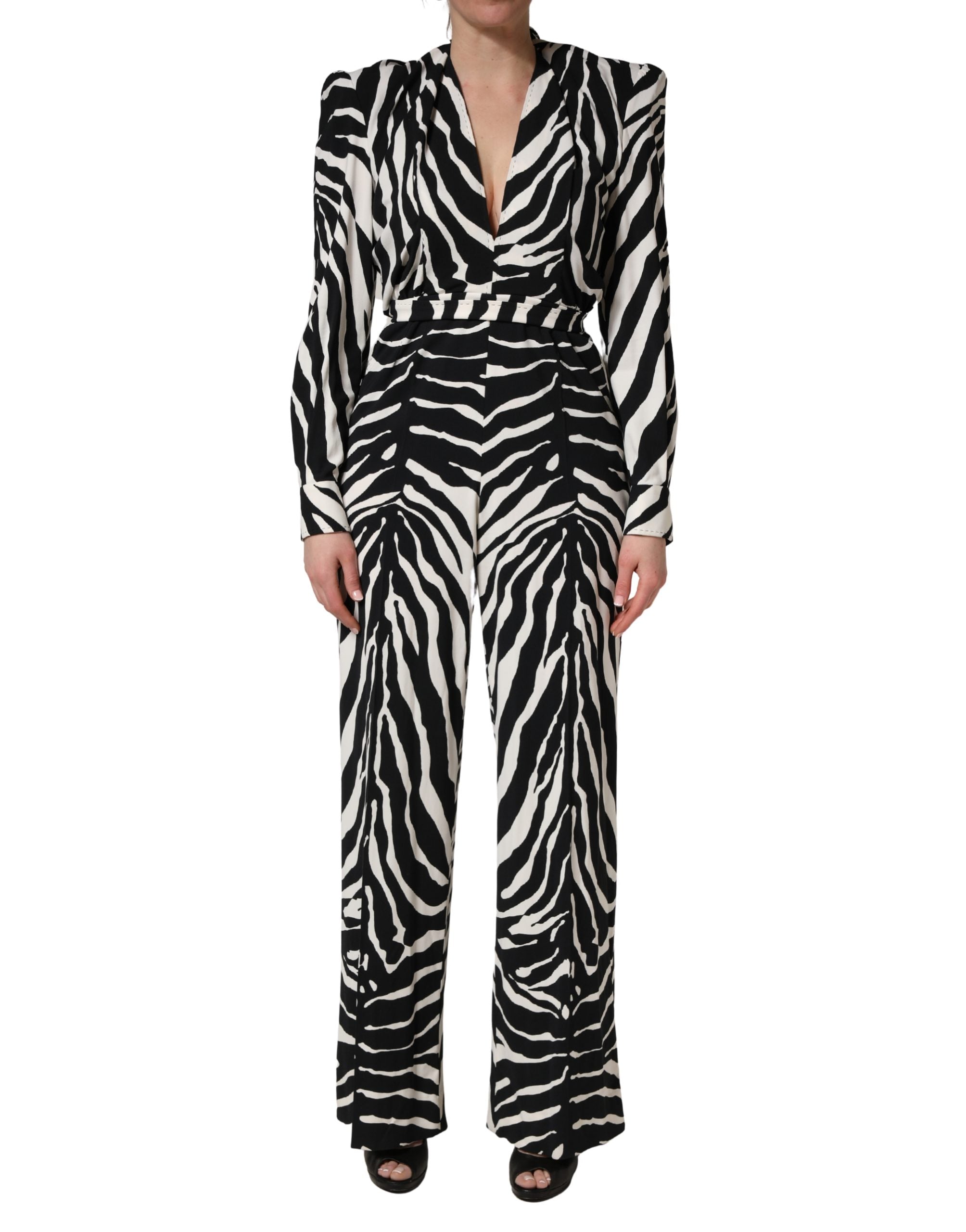Dolce & Gabbana Jumpsuit aus Viskose in Schwarz-Weiß mit Zebramuster