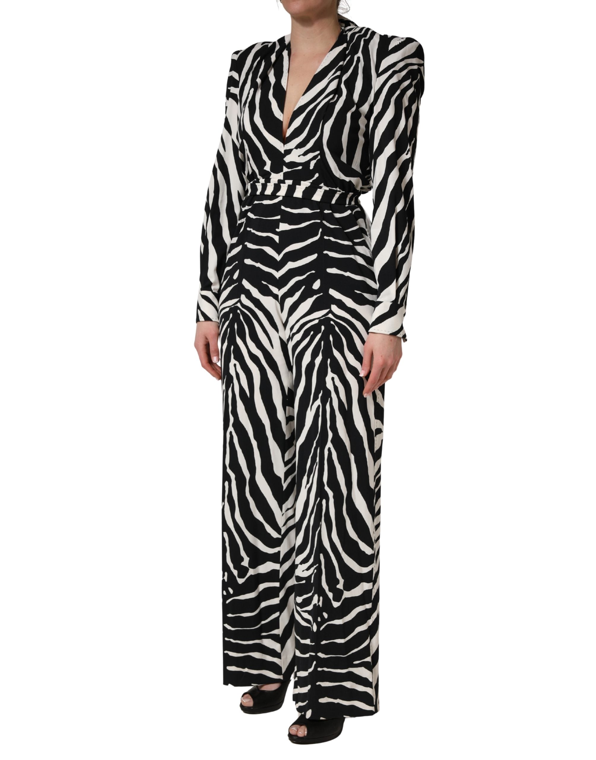 Dolce & Gabbana Jumpsuit aus Viskose in Schwarz-Weiß mit Zebramuster