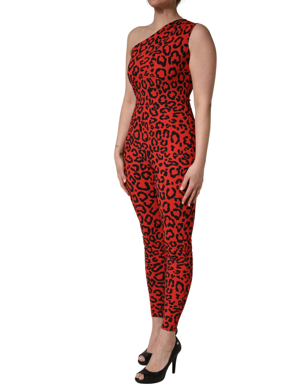 Dolce & Gabbana Jumpsuit aus schwarzem Nylon mit Leopardenmuster