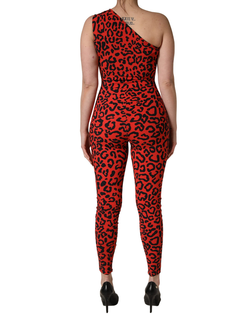 Dolce & Gabbana Jumpsuit aus schwarzem Nylon mit Leopardenmuster