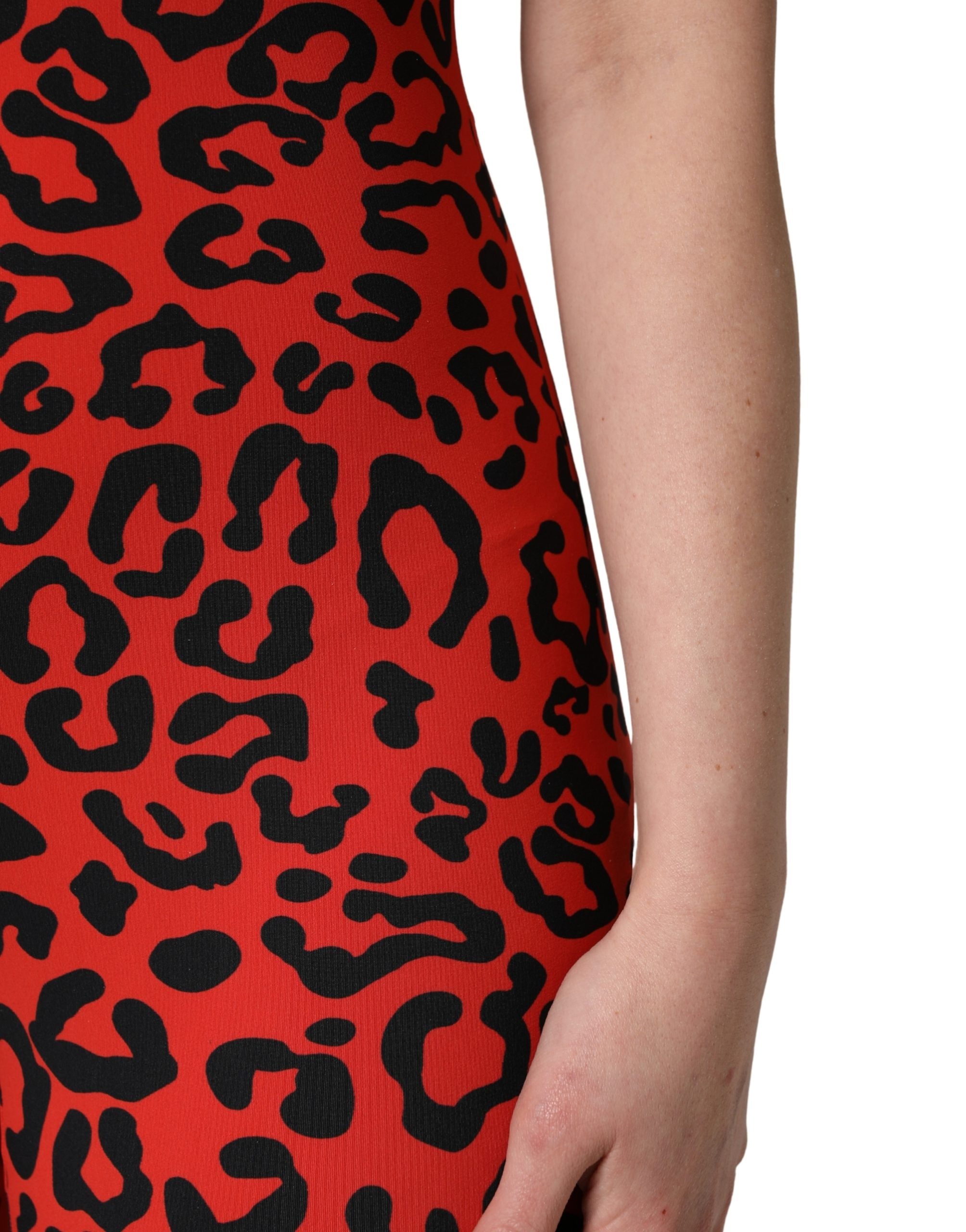 Dolce & Gabbana Jumpsuit aus schwarzem Nylon mit Leopardenmuster