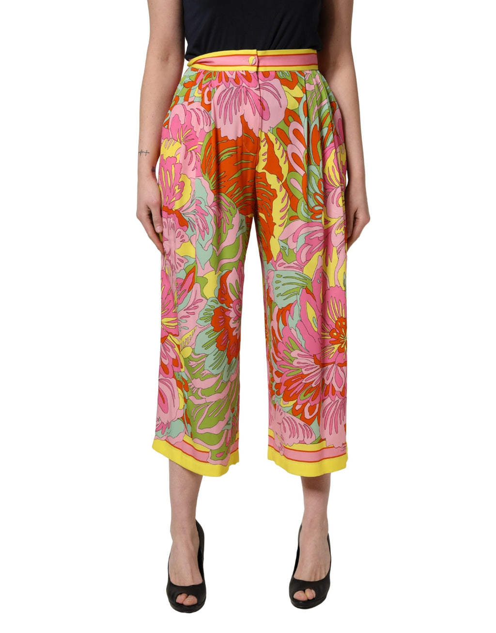 Dolce & Gabbana Mehrfarbige Cropped Hose mit Blumenprint