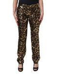Dolce & Gabbana Gold-farbene Hose mit Leopardenmuster und Pailletten