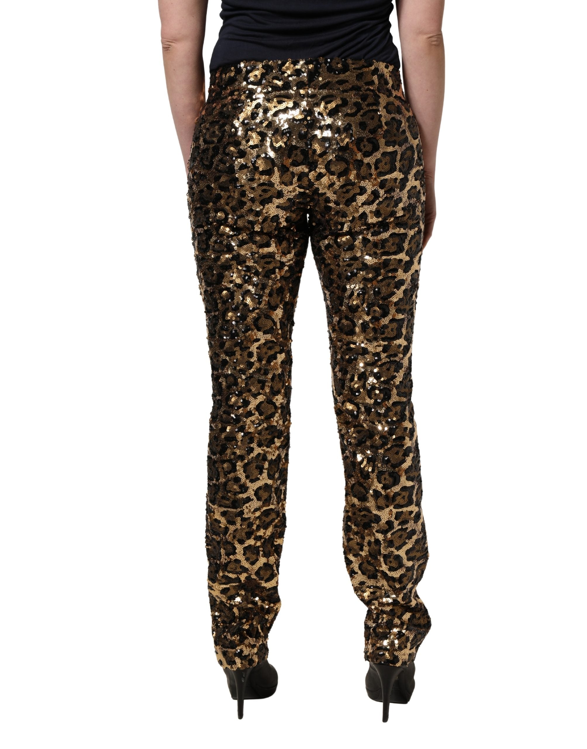 Dolce & Gabbana Gold-farbene Hose mit Leopardenmuster und Pailletten