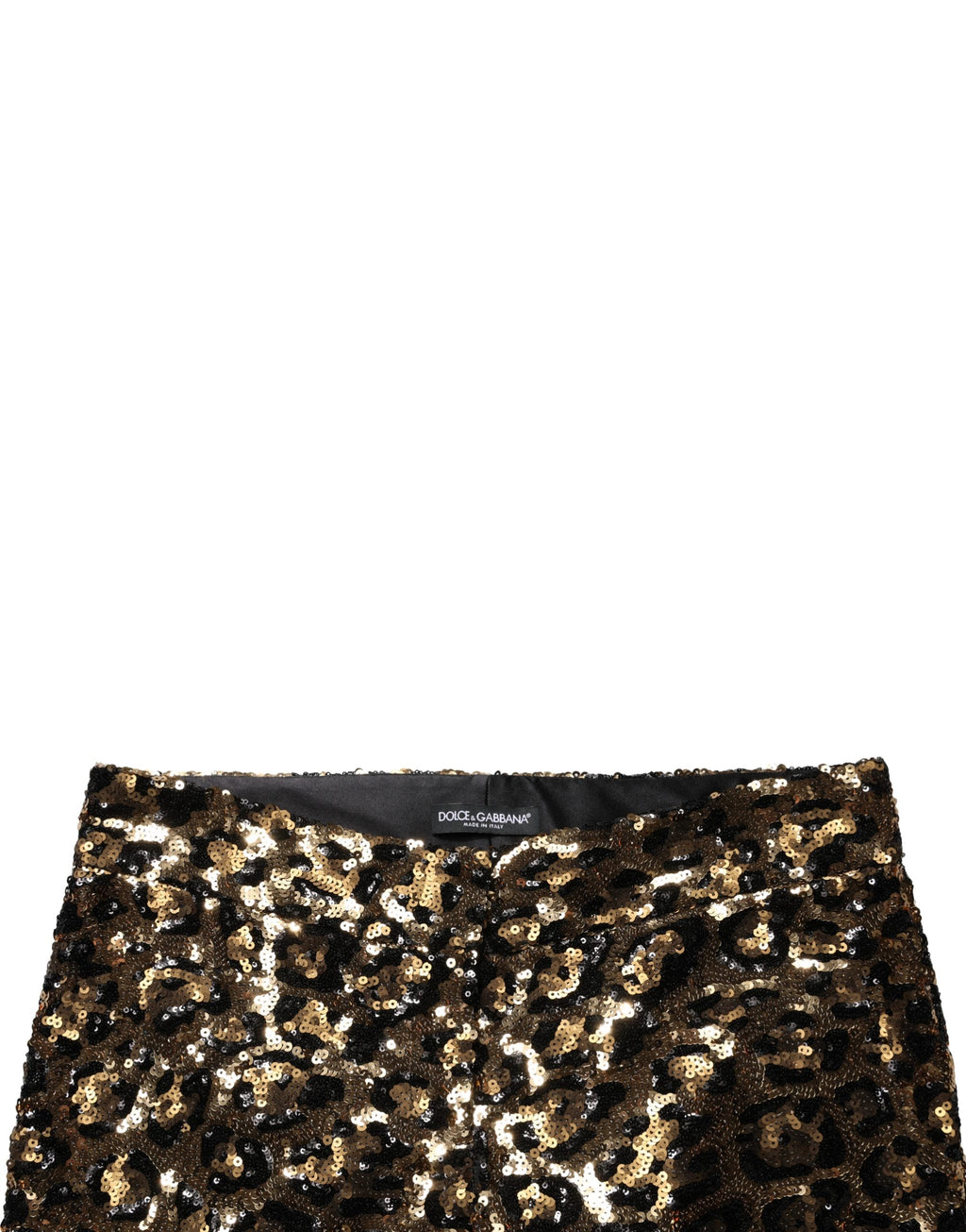 Dolce & Gabbana Gold-farbene Hose mit Leopardenmuster und Pailletten