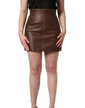 Dolce & Gabbana Brauner Leder Minirock mit hoher Taille