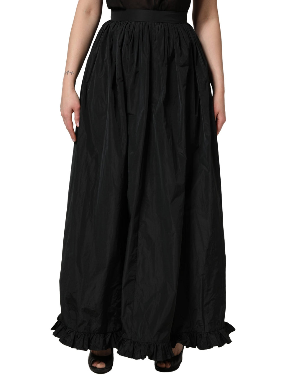 MSGM Schwarzer Maxirock mit hoher Taille und Falten im A-Linien-Schnitt für Damen