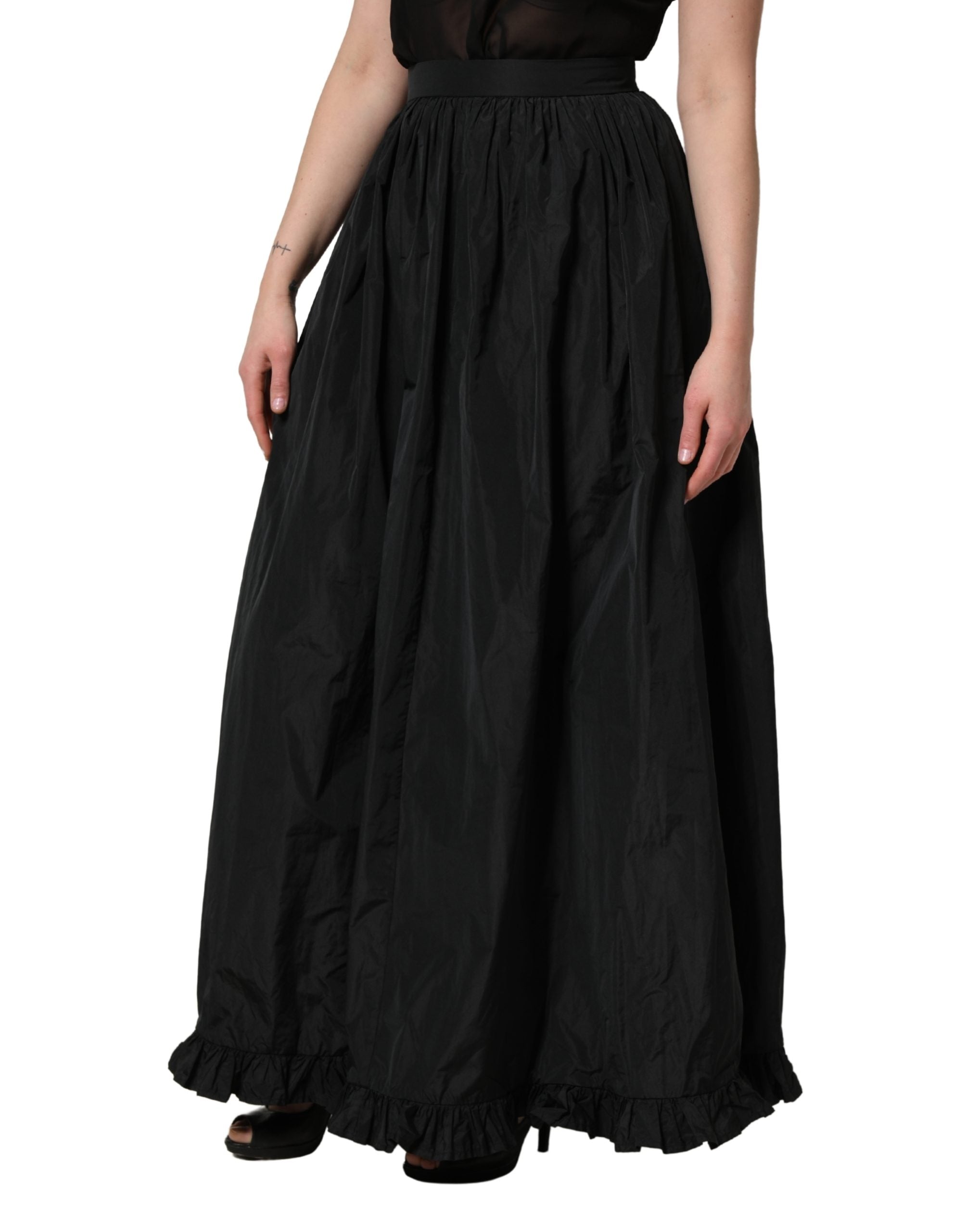 MSGM Schwarzer Maxirock mit hoher Taille und Falten im A-Linien-Schnitt für Damen
