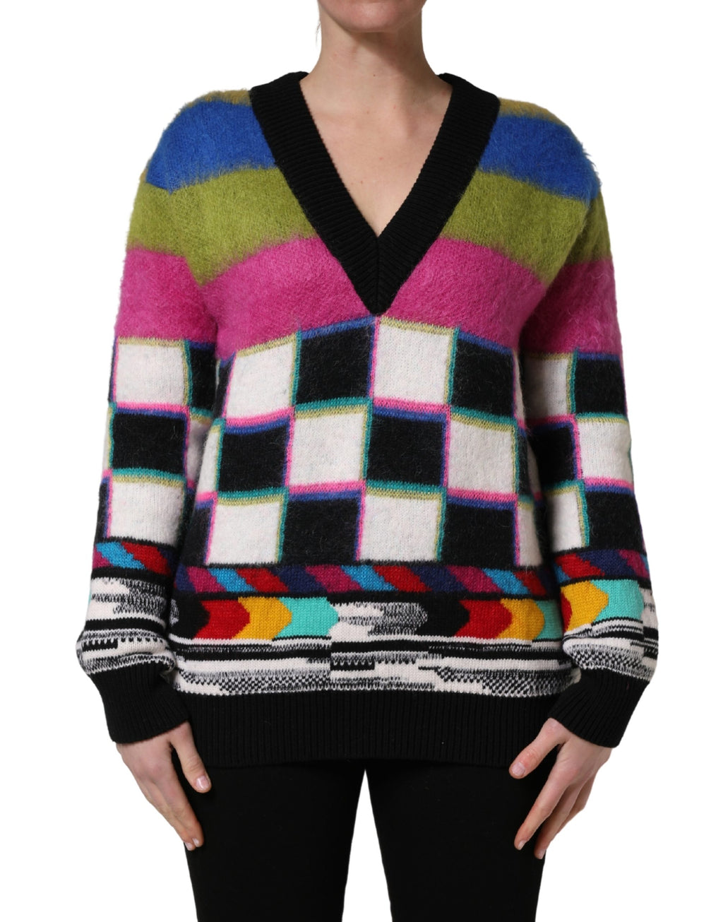 Dolce & Gabbana Mehrfarbiger Pullover mit V-Ausschnitt und Streifen