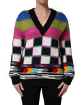 Dolce & Gabbana Mehrfarbiger Pullover mit V-Ausschnitt und Streifen