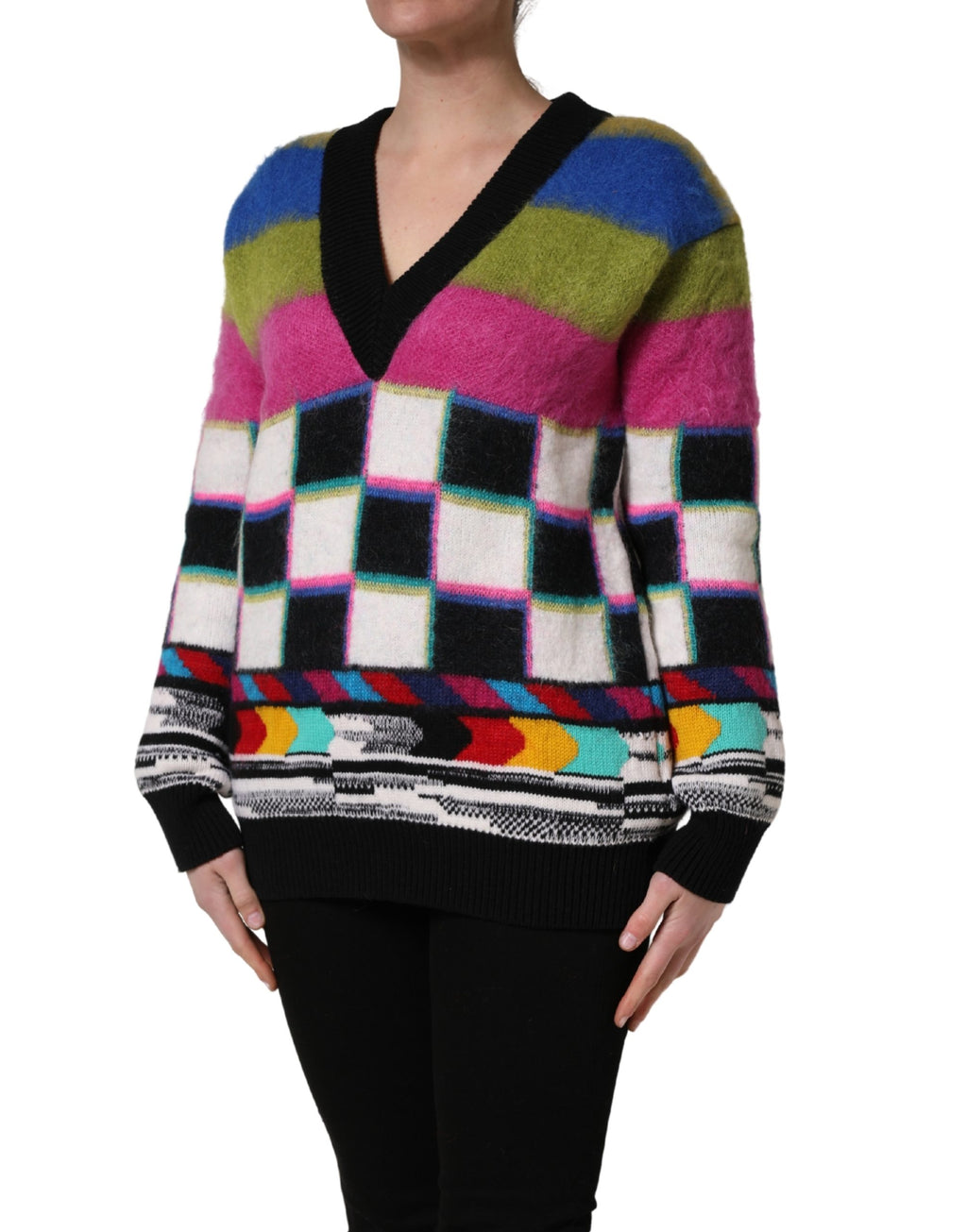Dolce & Gabbana Mehrfarbiger Pullover mit V-Ausschnitt und Streifen