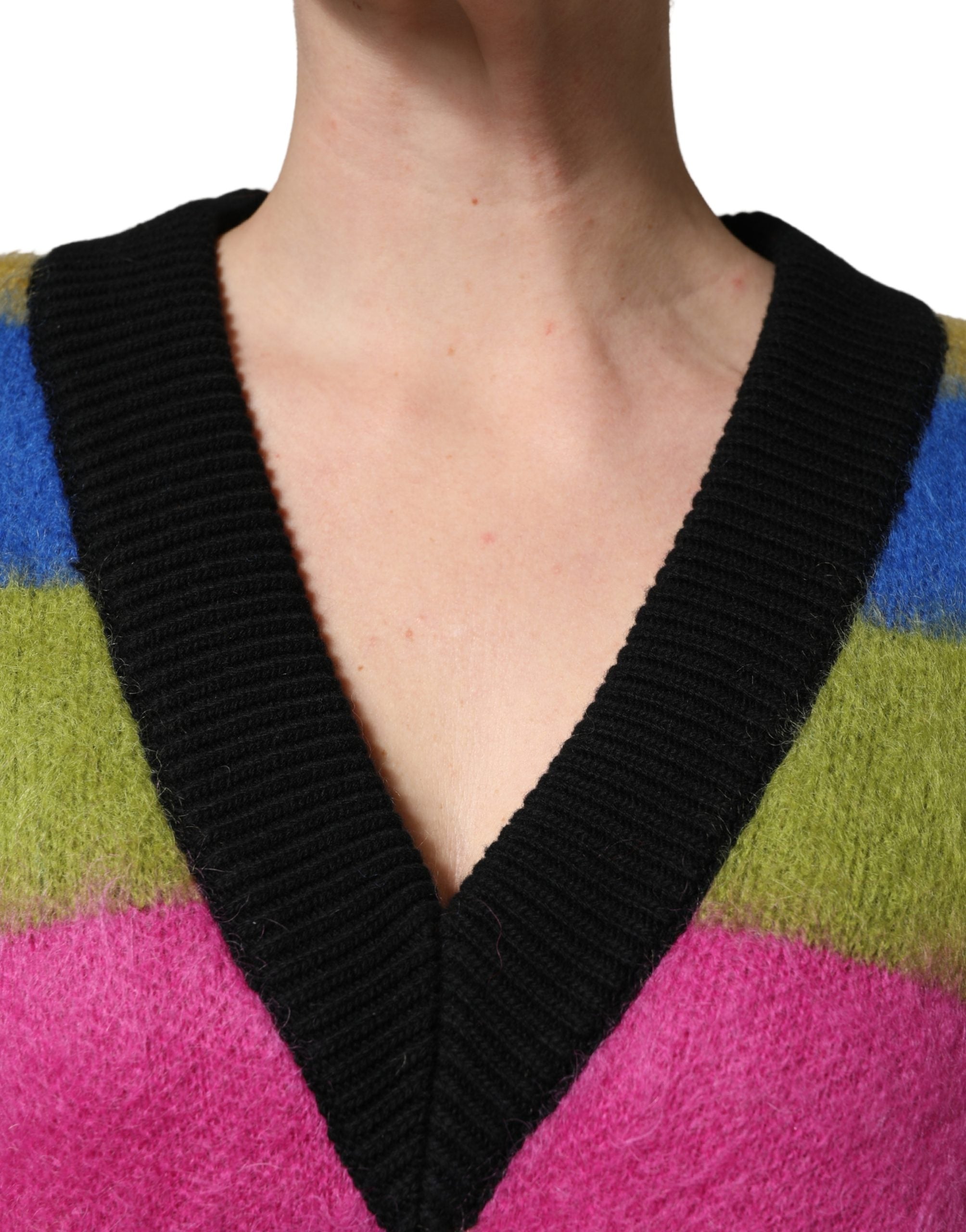 Dolce & Gabbana Mehrfarbiger Pullover mit V-Ausschnitt und Streifen