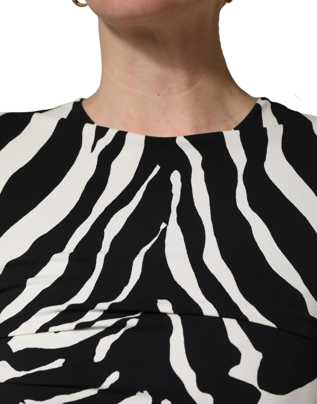 Dolce & Gabbana Kleid aus schwarzem und weißem Zebra-Cady in Wadenlänge