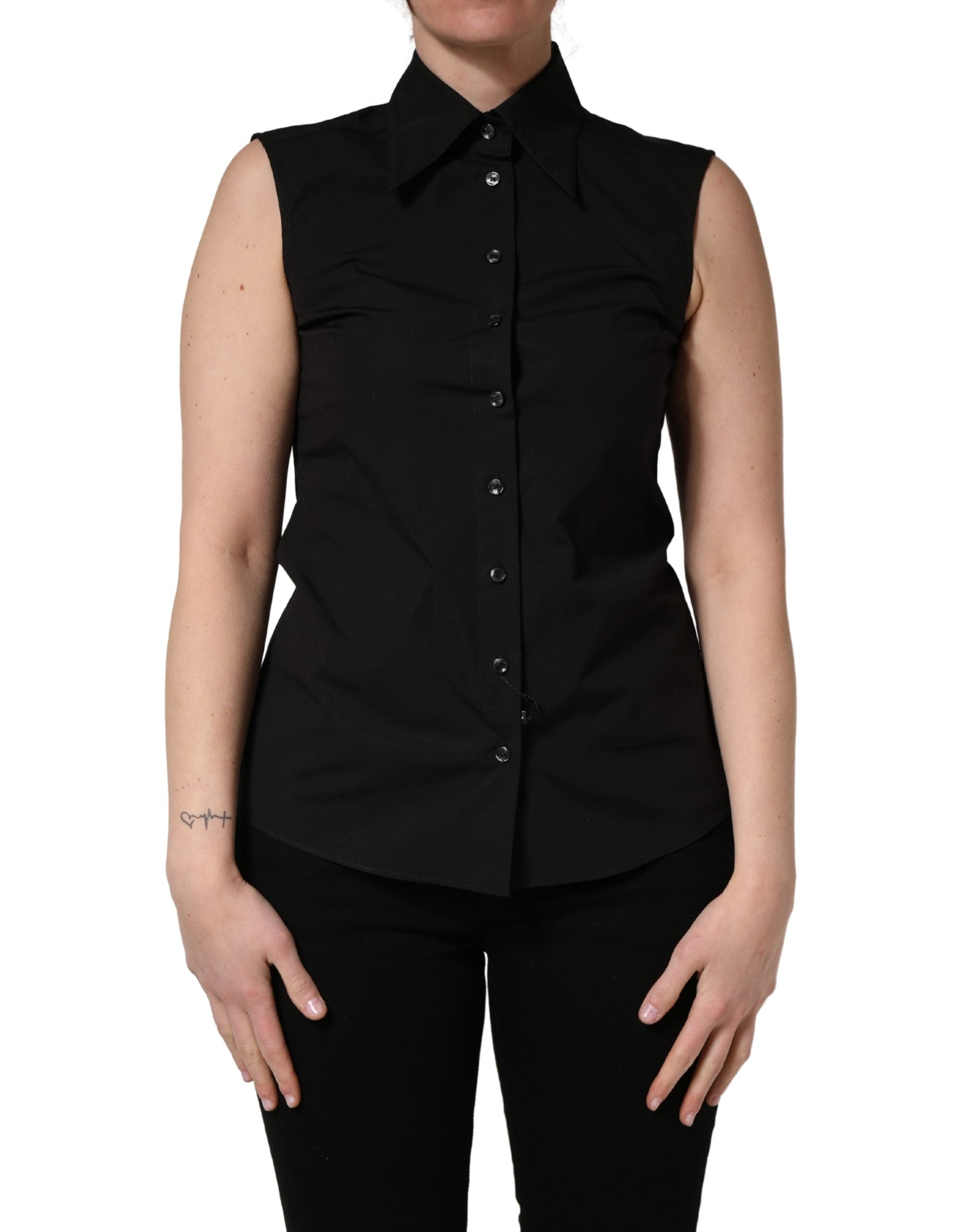 Dolce & Gabbana Schwarze ärmellose Bluse aus Baumwolle mit Kragen