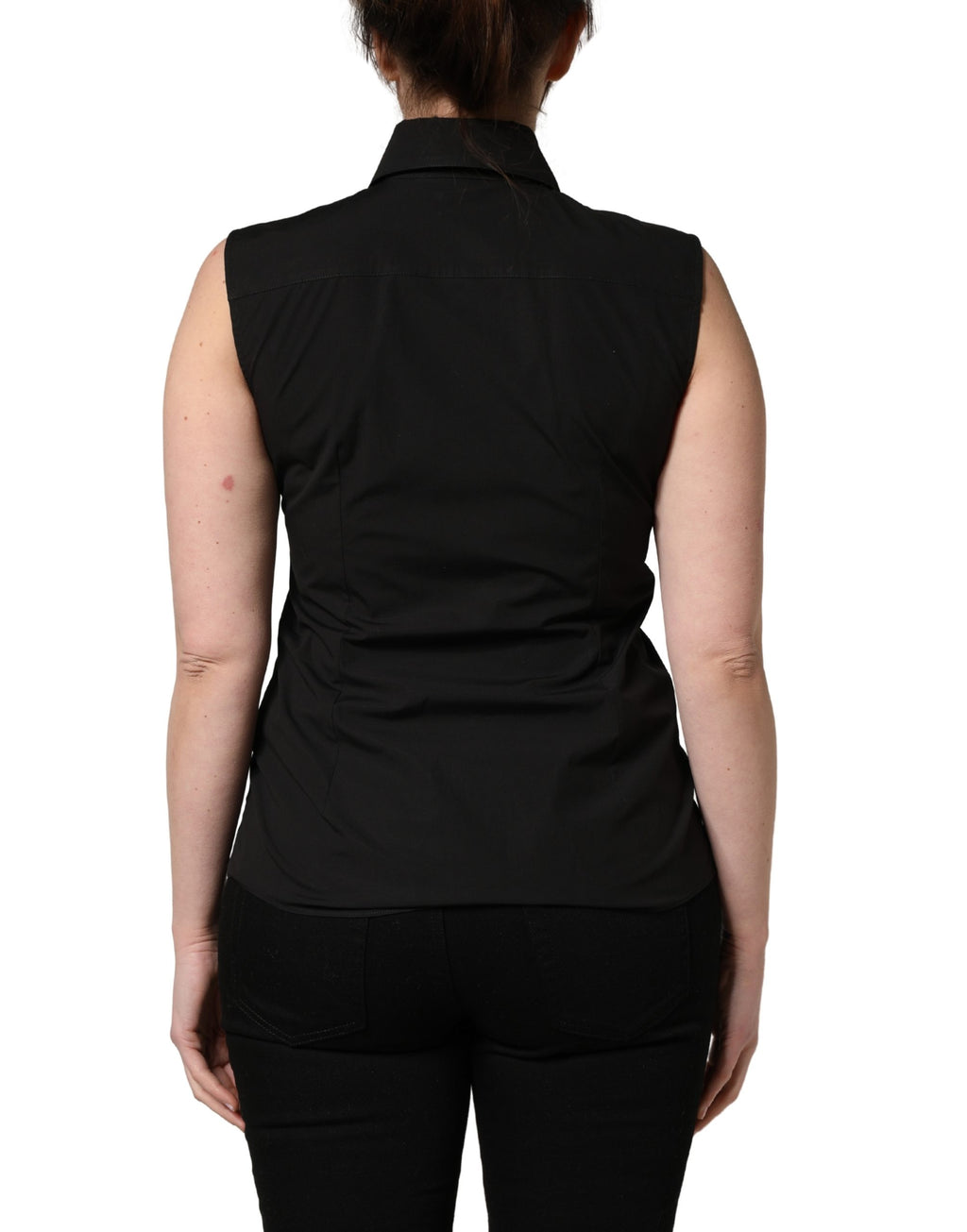 Dolce & Gabbana Schwarze ärmellose Bluse aus Baumwolle mit Kragen