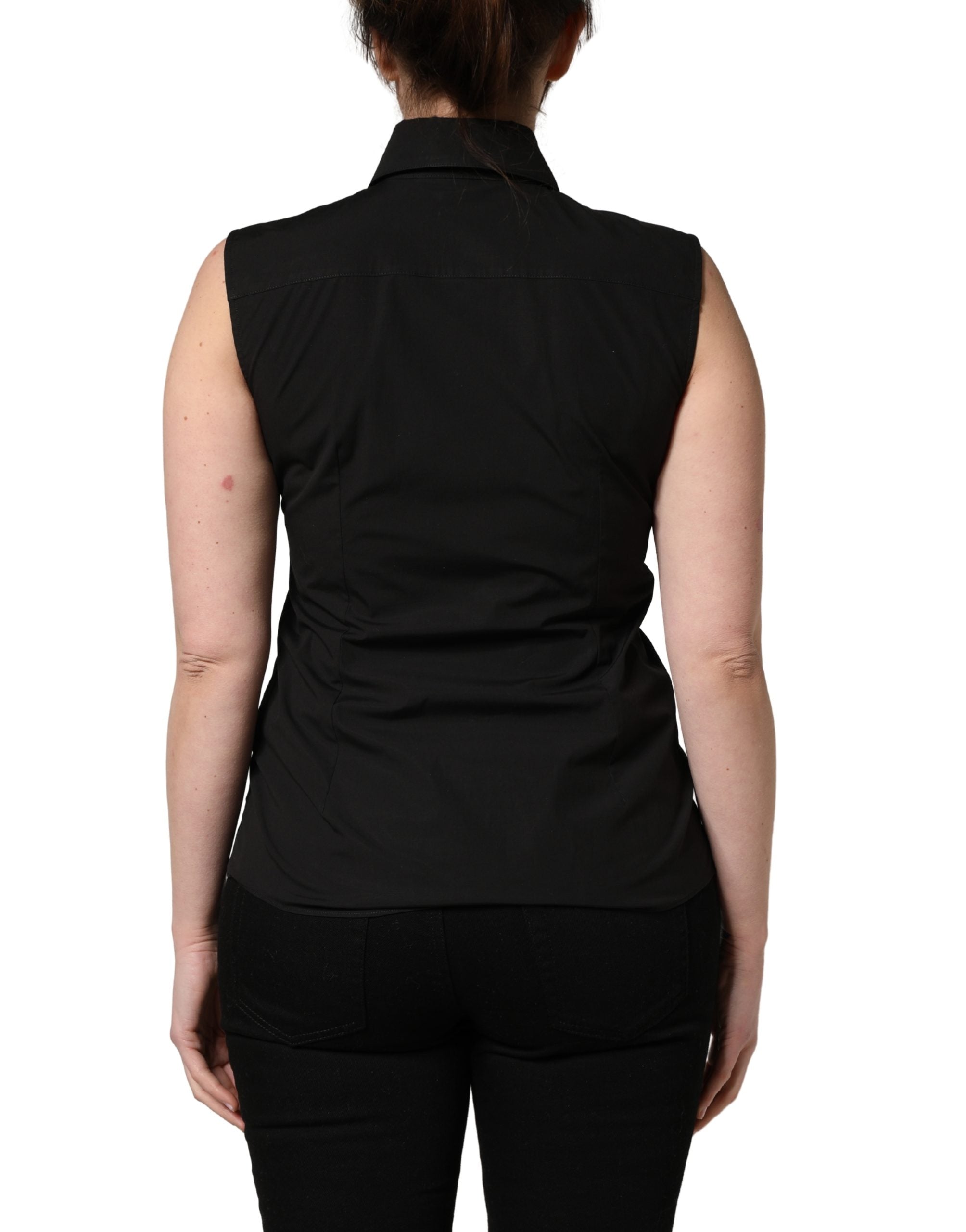 Dolce & Gabbana Schwarze ärmellose Bluse aus Baumwolle mit Kragen
