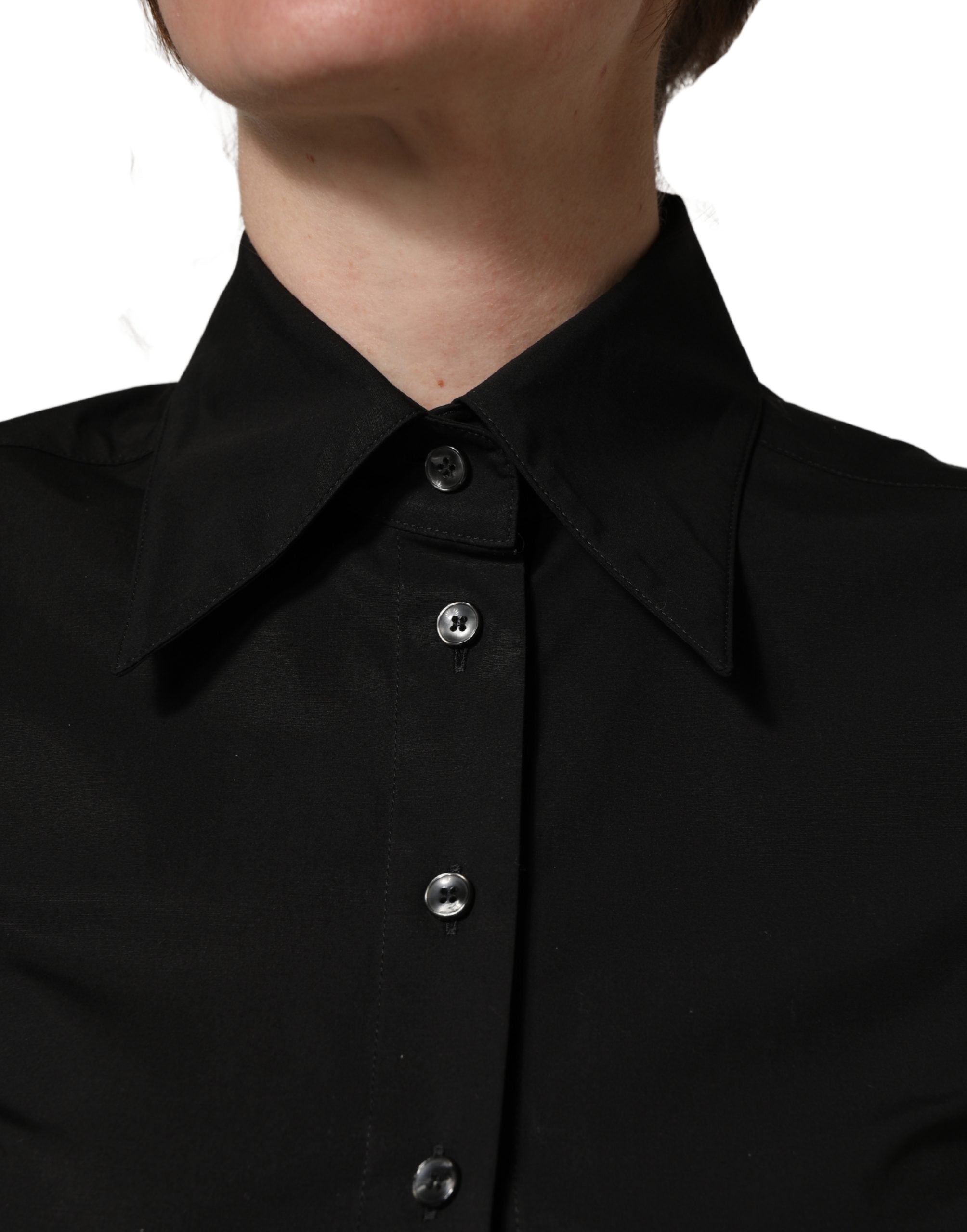 Dolce & Gabbana Schwarze ärmellose Bluse aus Baumwolle mit Kragen