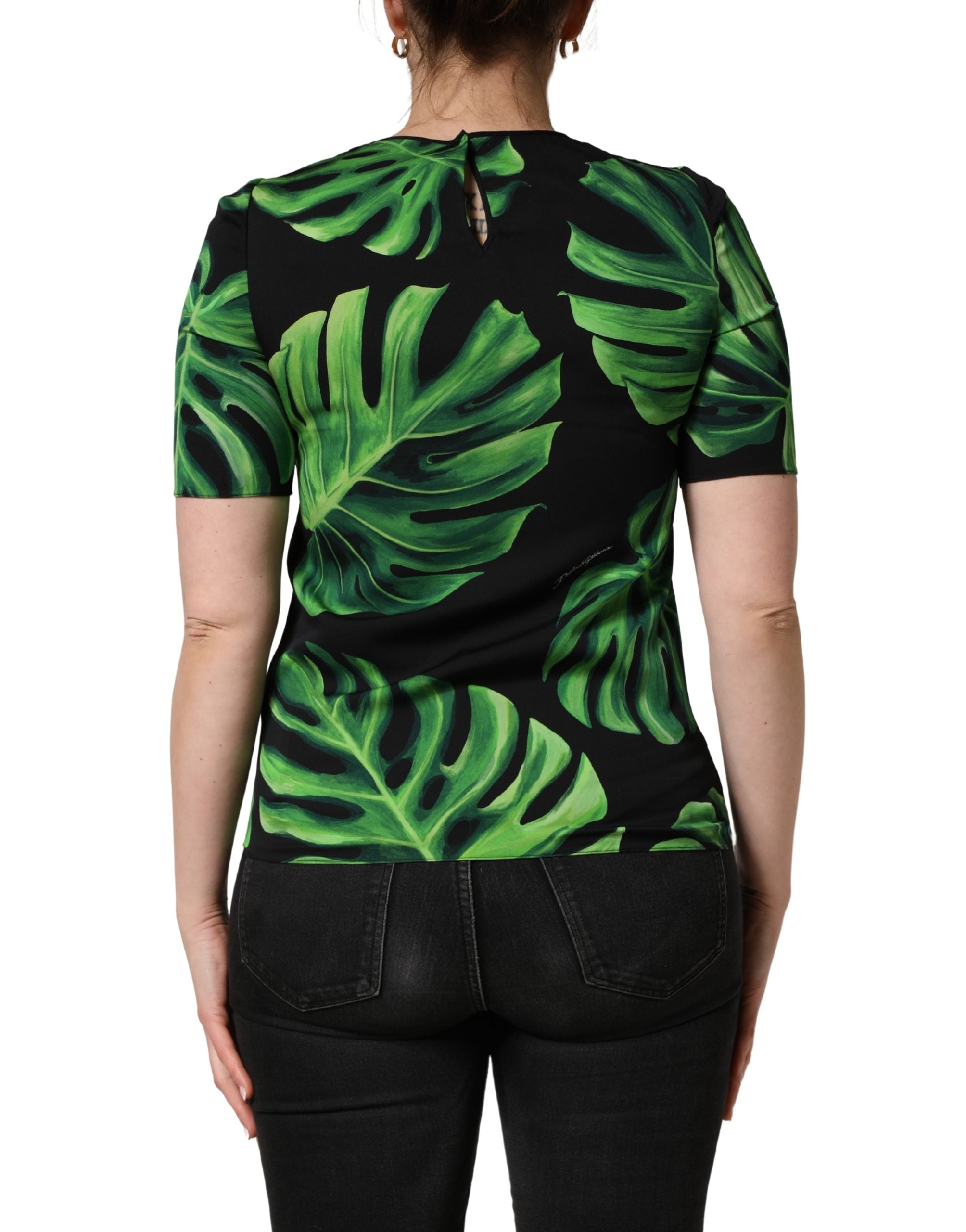 Dolce & Gabbana Schwarze Philodendron-Print Seidenbluse