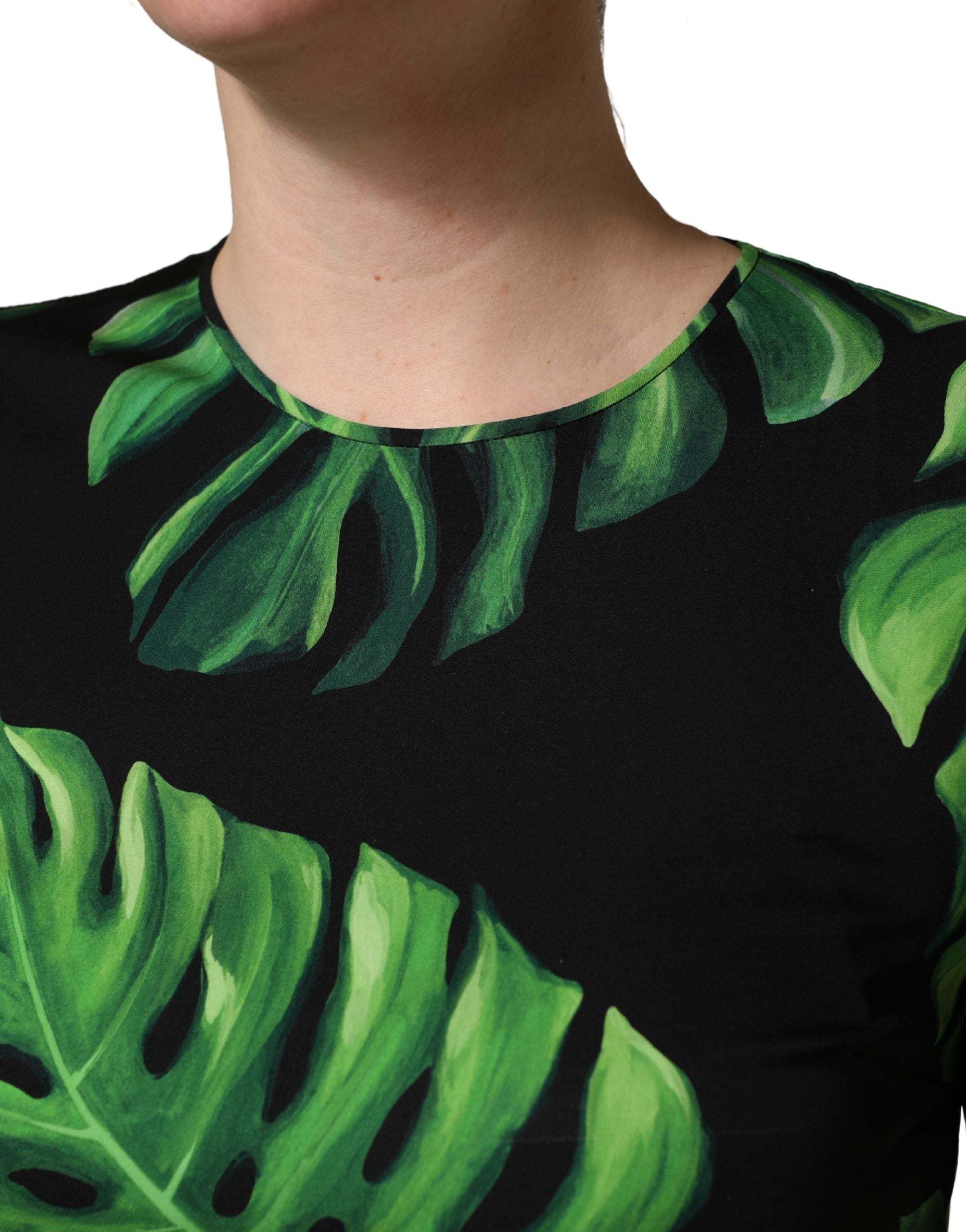 Dolce & Gabbana Schwarze Philodendron-Print Seidenbluse