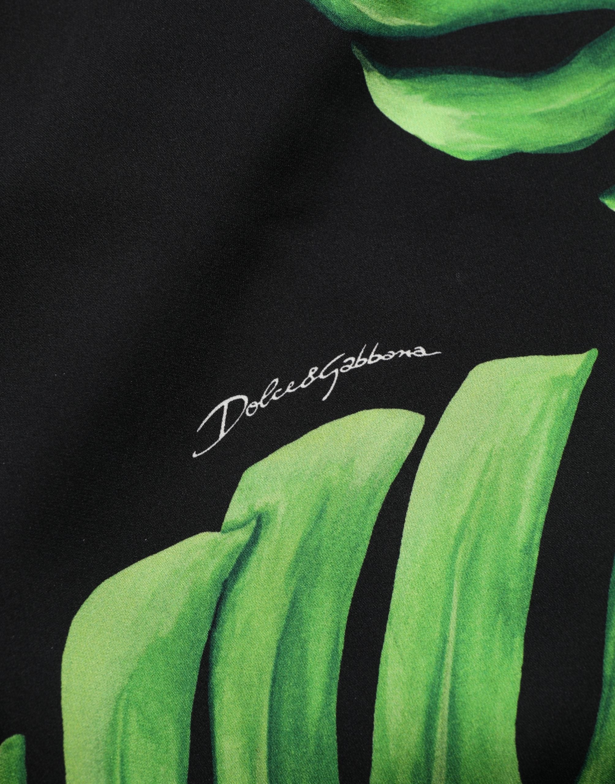 Dolce & Gabbana Schwarze Philodendron-Print Seidenbluse