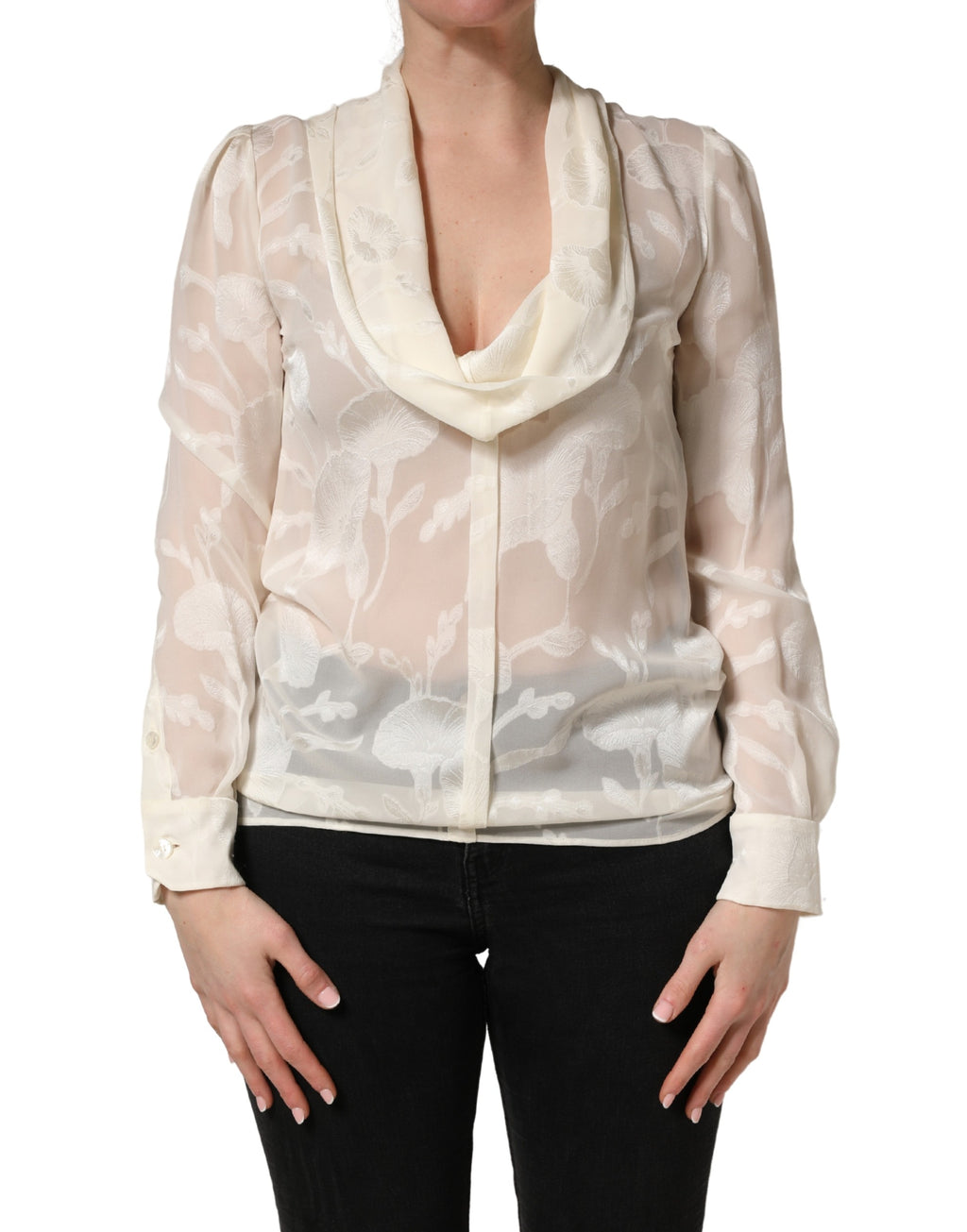 Dolce & Gabbana Seidenbluse mit floralem Muster und dezentem Sheer-Effekt in Off-White