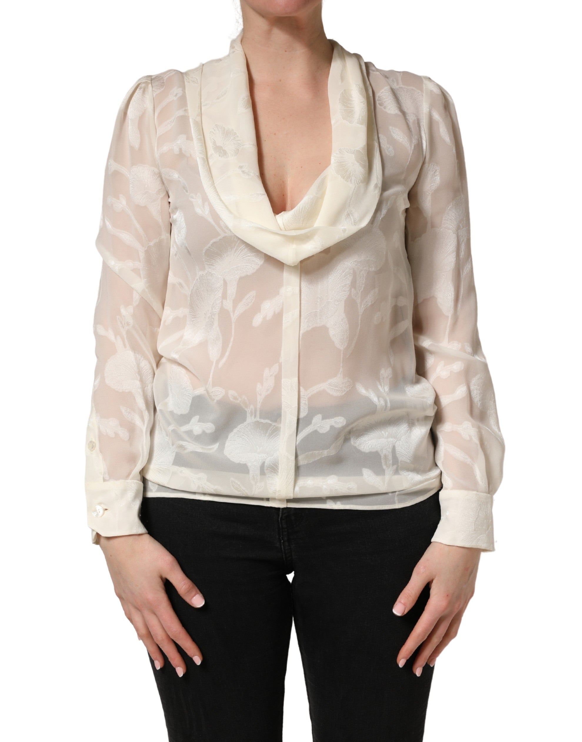 Dolce & Gabbana Seidenbluse mit floralem Muster und dezentem Sheer-Effekt in Off-White
