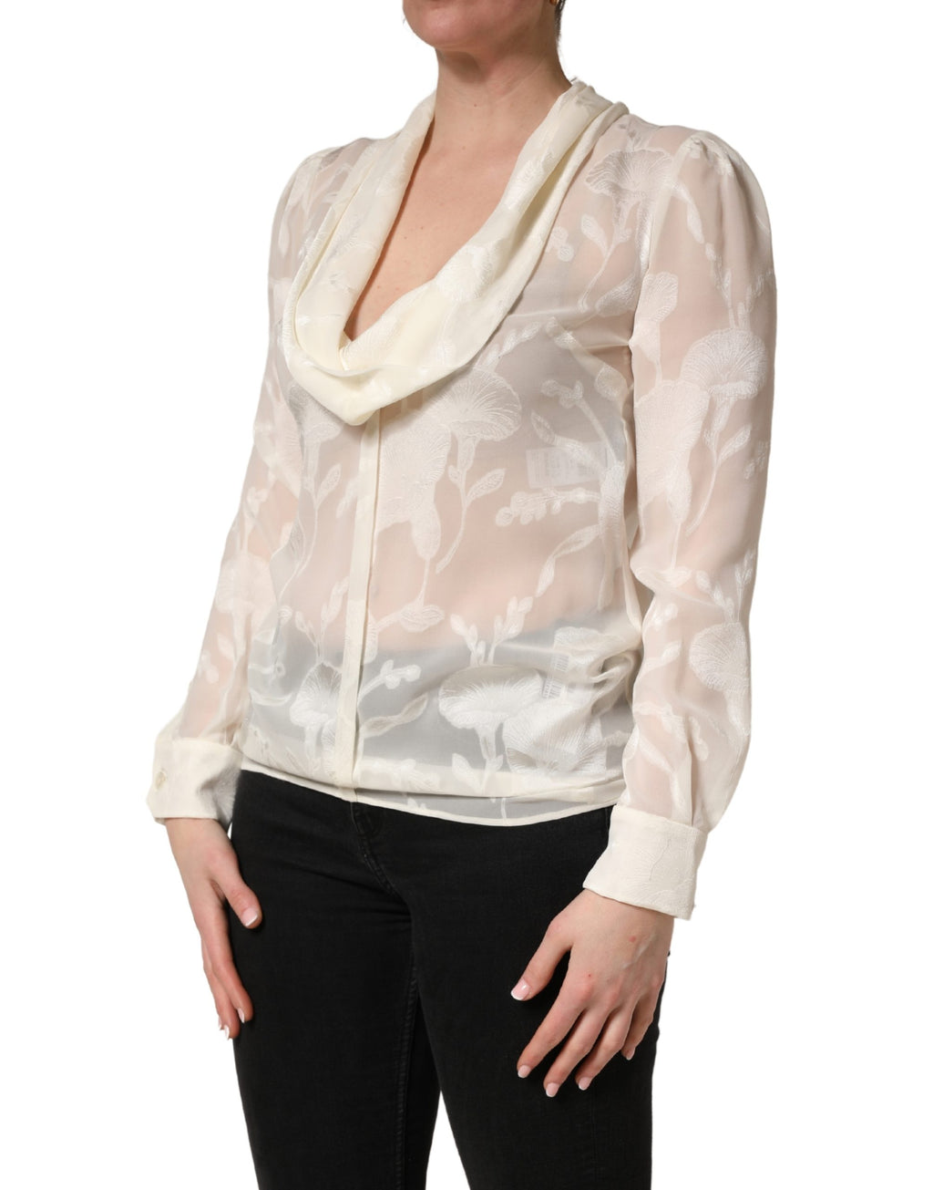 Dolce & Gabbana Seidenbluse mit floralem Muster und dezentem Sheer-Effekt in Off-White
