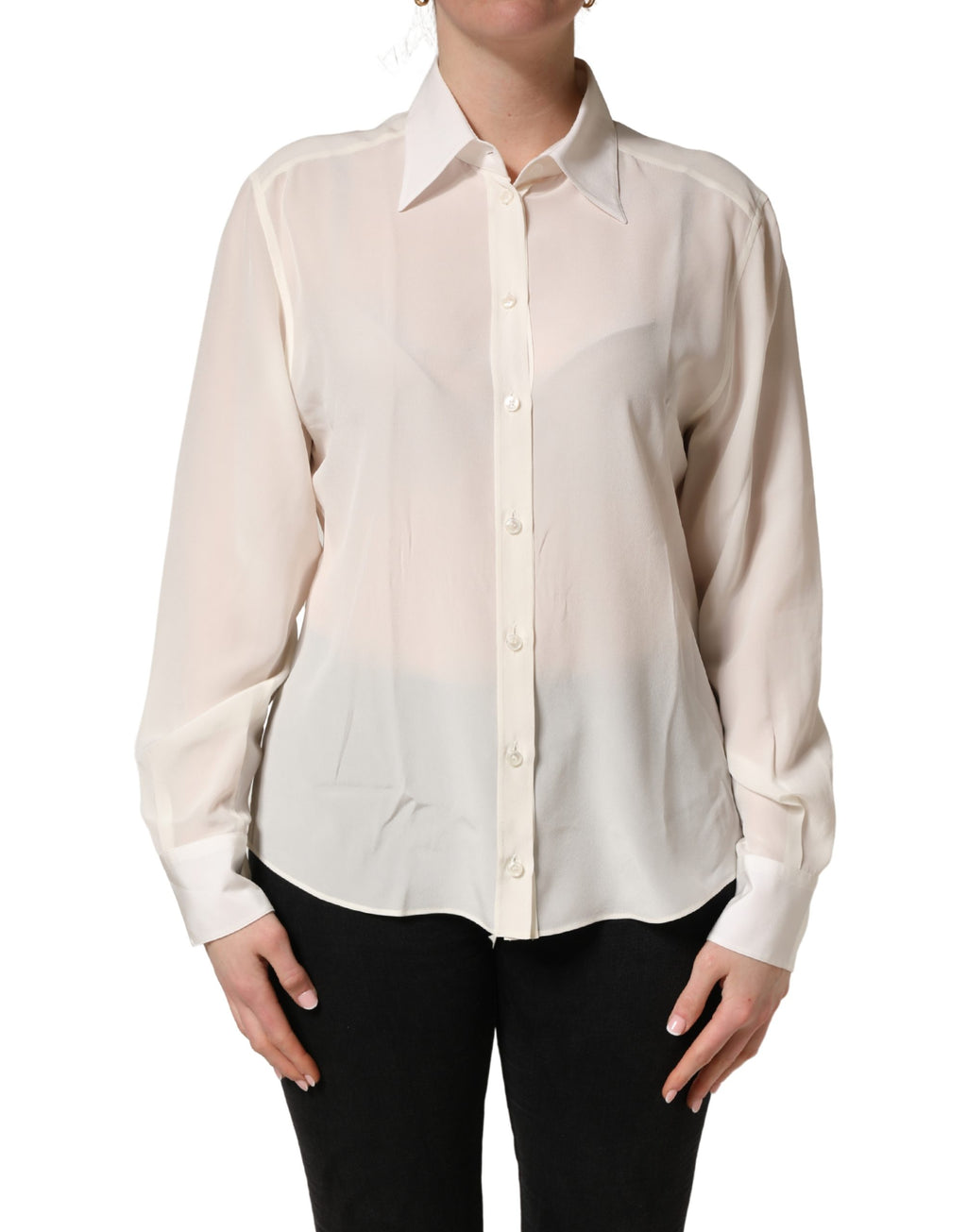 Dolce & Gabbana Weiße Bluse mit Kragen und langen Ärmeln