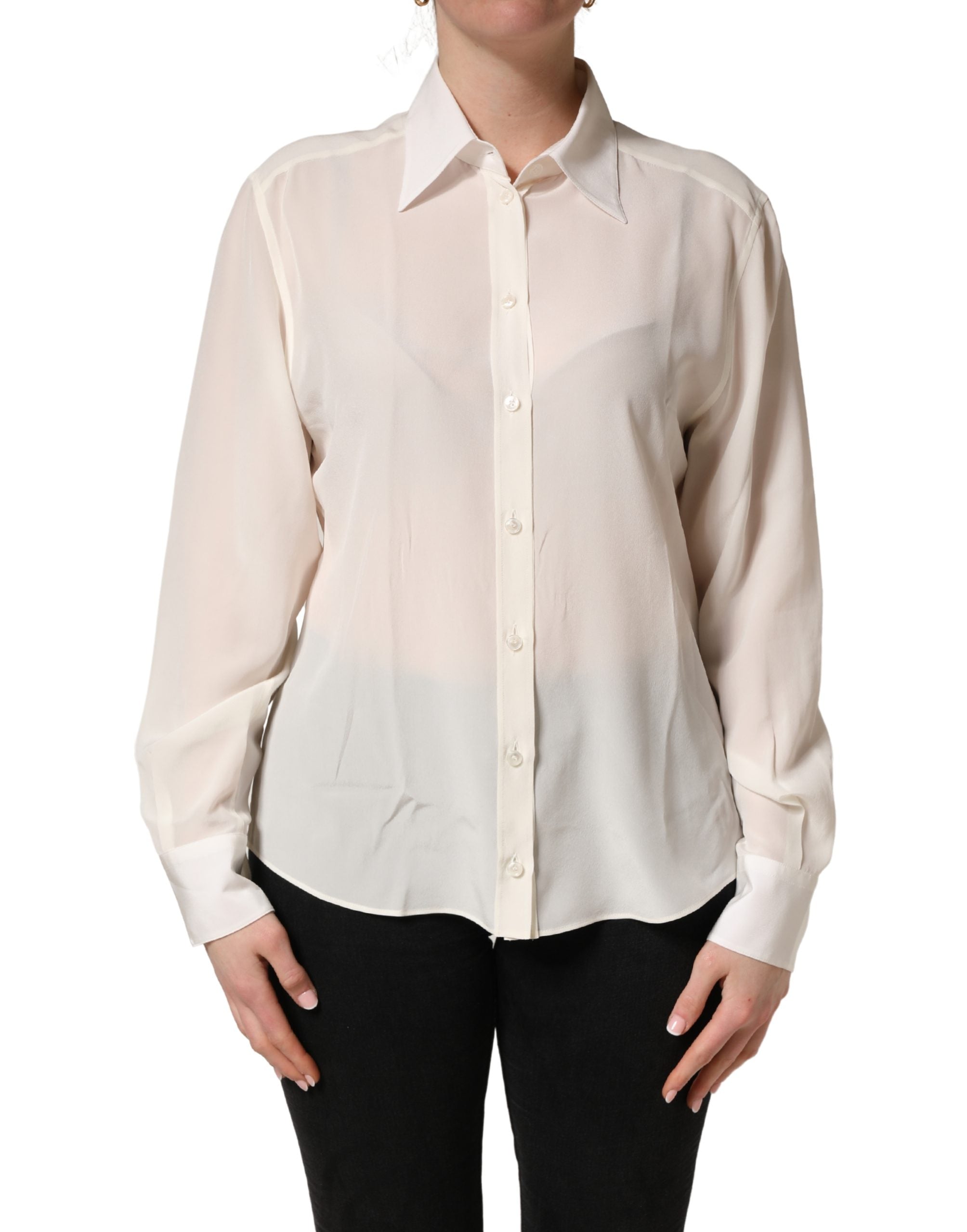 Dolce & Gabbana Weiße Bluse mit Kragen und langen Ärmeln