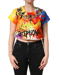 Dolce & Gabbana Mehrfarbiges Crop-Jersey-Top mit Graffiti-Kristallen