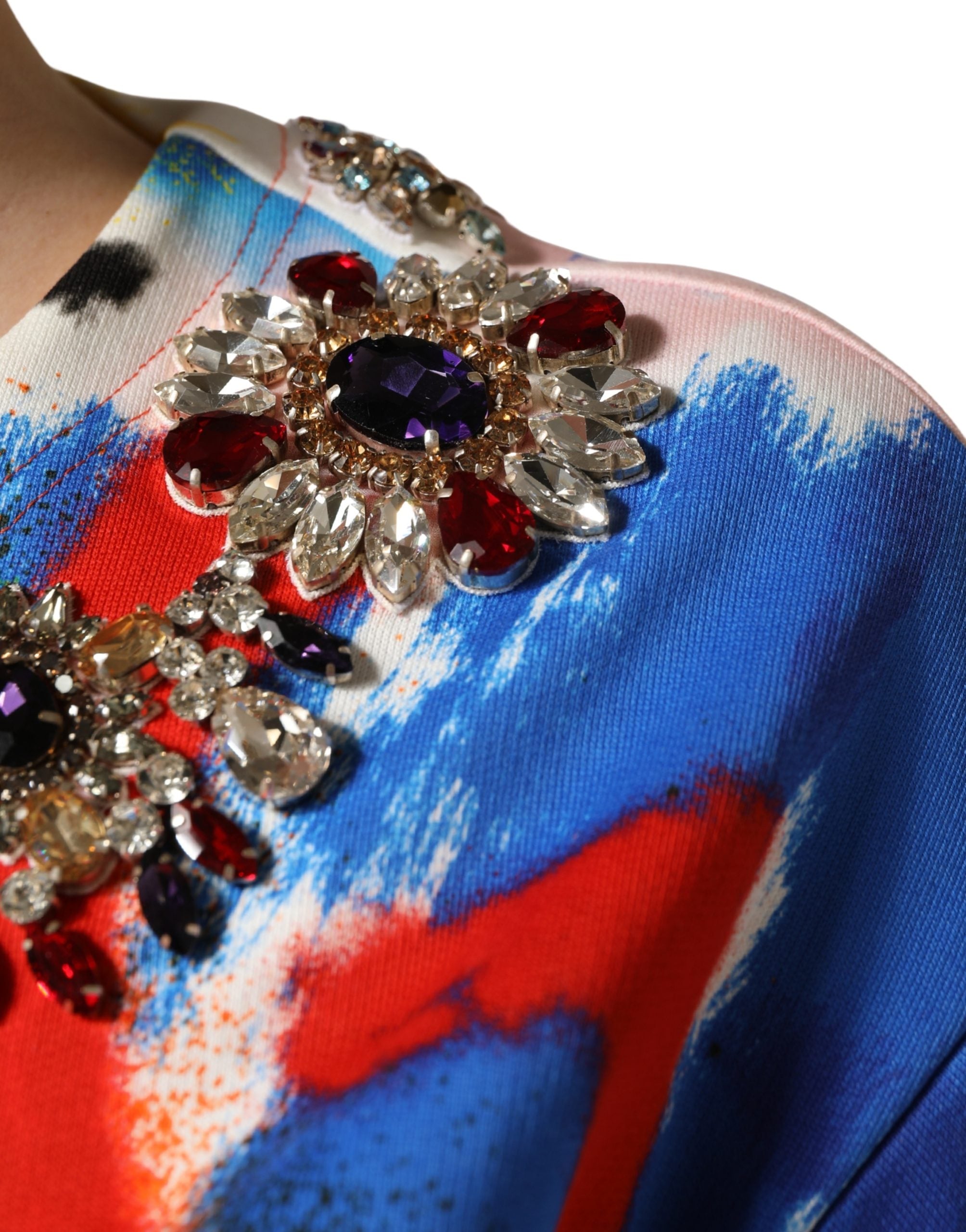 Dolce & Gabbana Mehrfarbiges Crop-Jersey-Top mit Graffiti-Kristallen