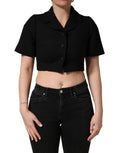 Dolce & Gabbana Schwarze Kurzarmbluse mit Kragen, Cropped