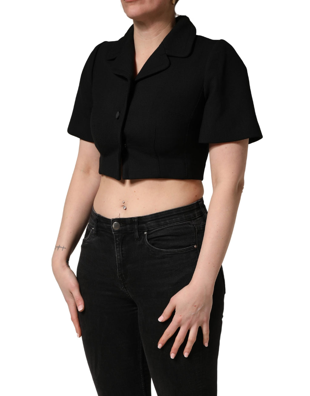 Dolce & Gabbana Schwarze Kurzarmbluse mit Kragen, Cropped
