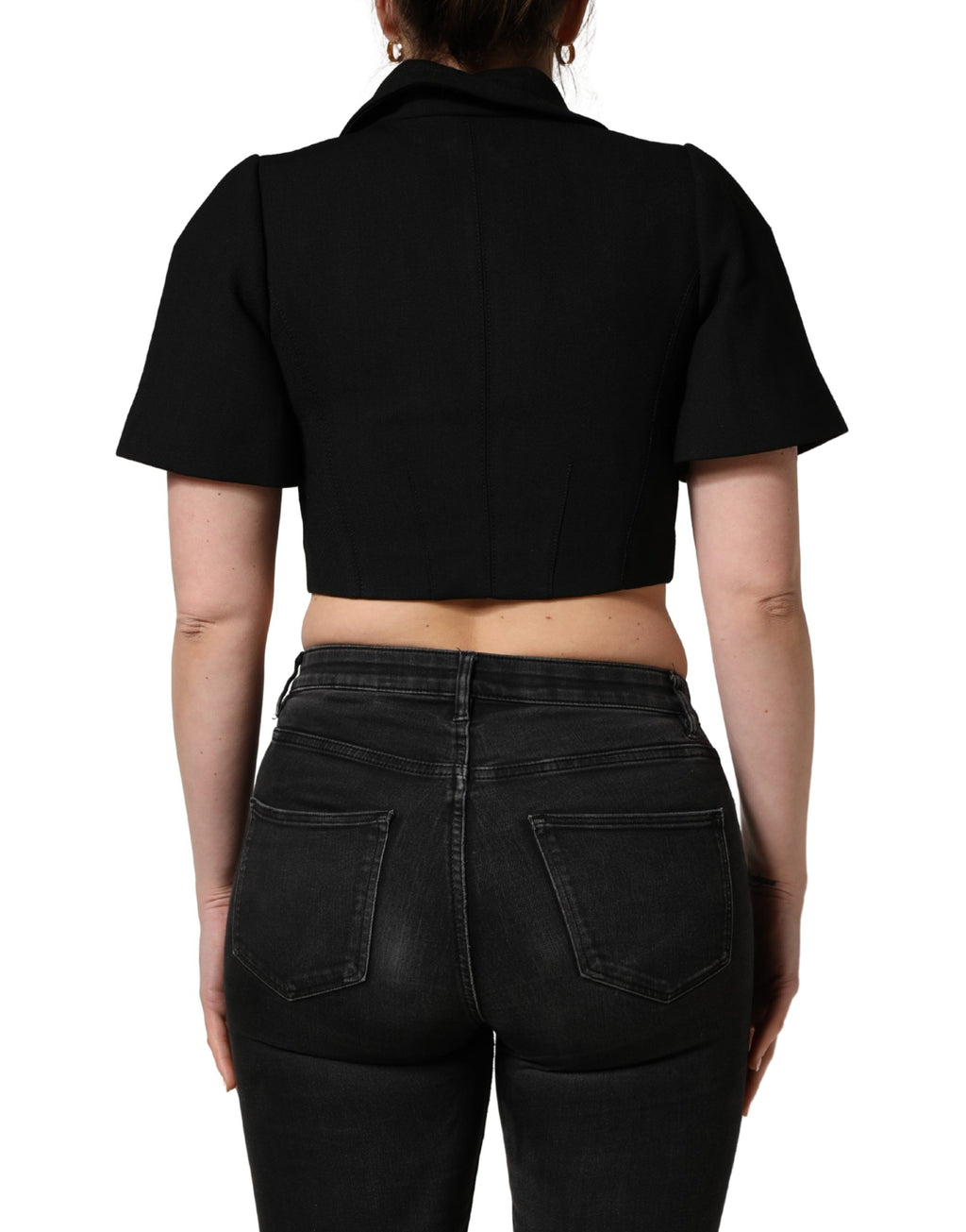 Dolce & Gabbana Schwarze Kurzarmbluse mit Kragen, Cropped