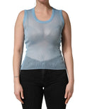 Dolce & Gabbana Blaues, halbtransparentes Rippstrick-Tanktop ohne Ärmel