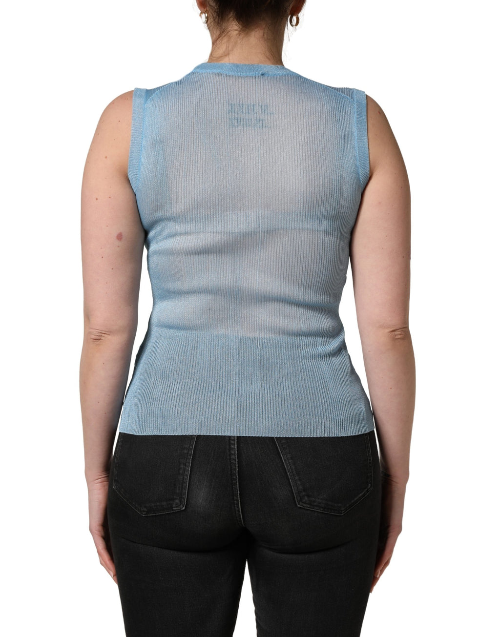 Dolce & Gabbana Blaues, halbtransparentes Rippstrick-Tanktop ohne Ärmel