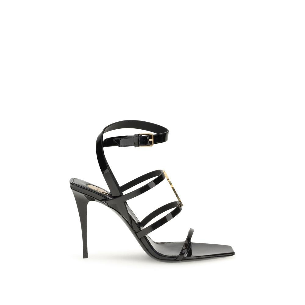 Saint Laurent Black Calf Leather Bos Taurus Stiletto Sandals